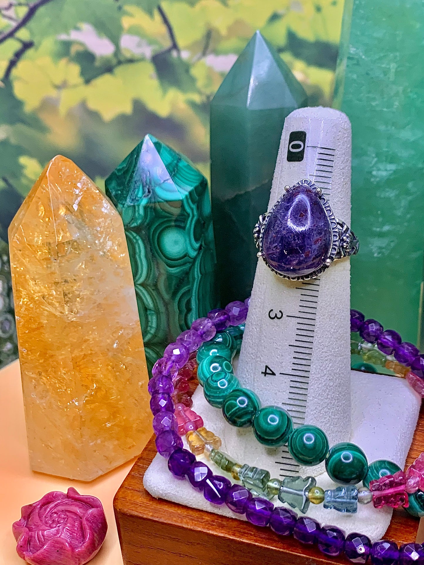 Iolite with Confetti Sunstone Ring in Sterling Silver (Vintage Style)