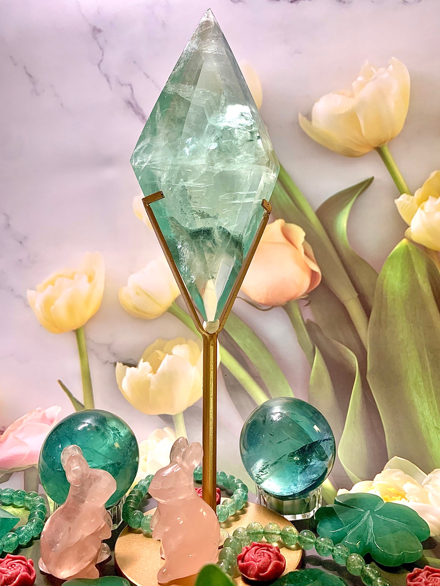 Green Fluorite Diamond 💎 on Stand