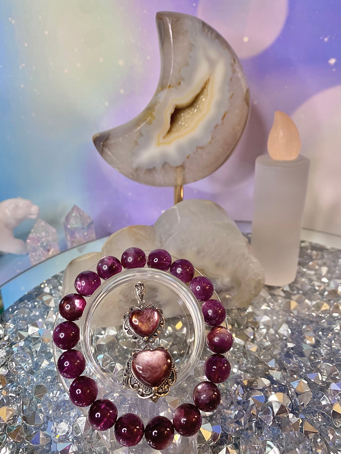 Lepidolite Vintage Style Heart Pendant set in Sterling Silver (Pendant Only)