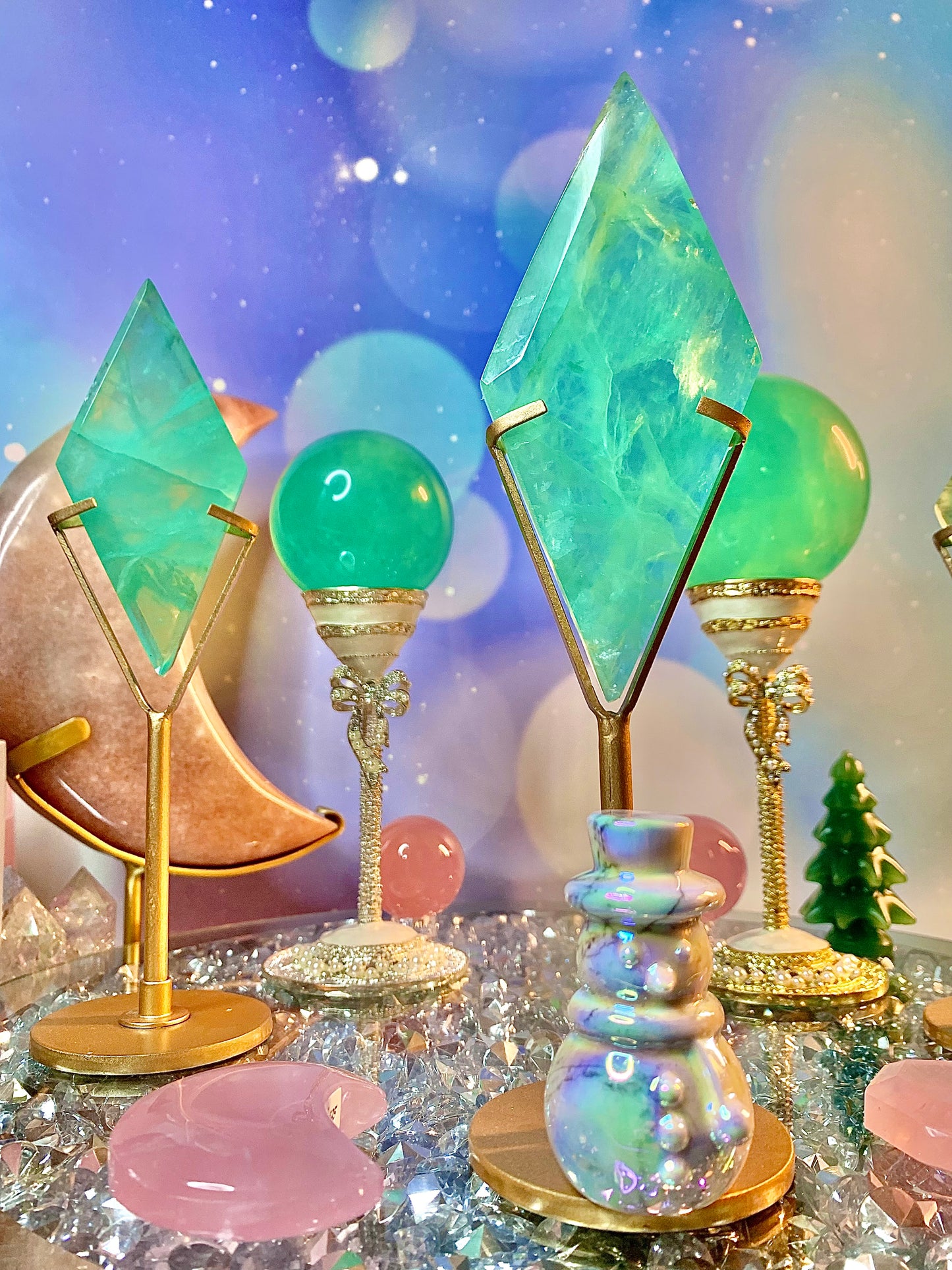 Baja Blast Fluorite Diamond on Stand