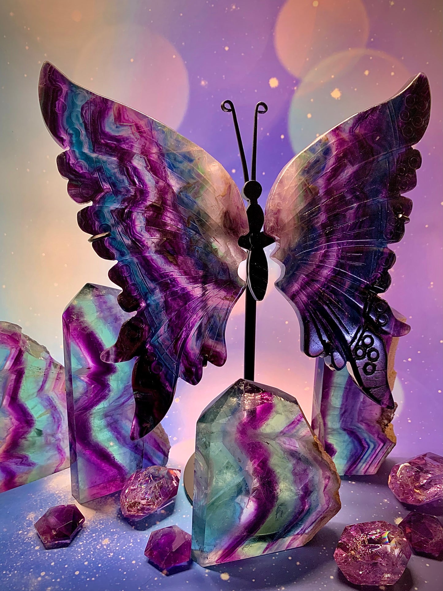 Rainbow Fluorite Butterfly ๐ฆ on Stand