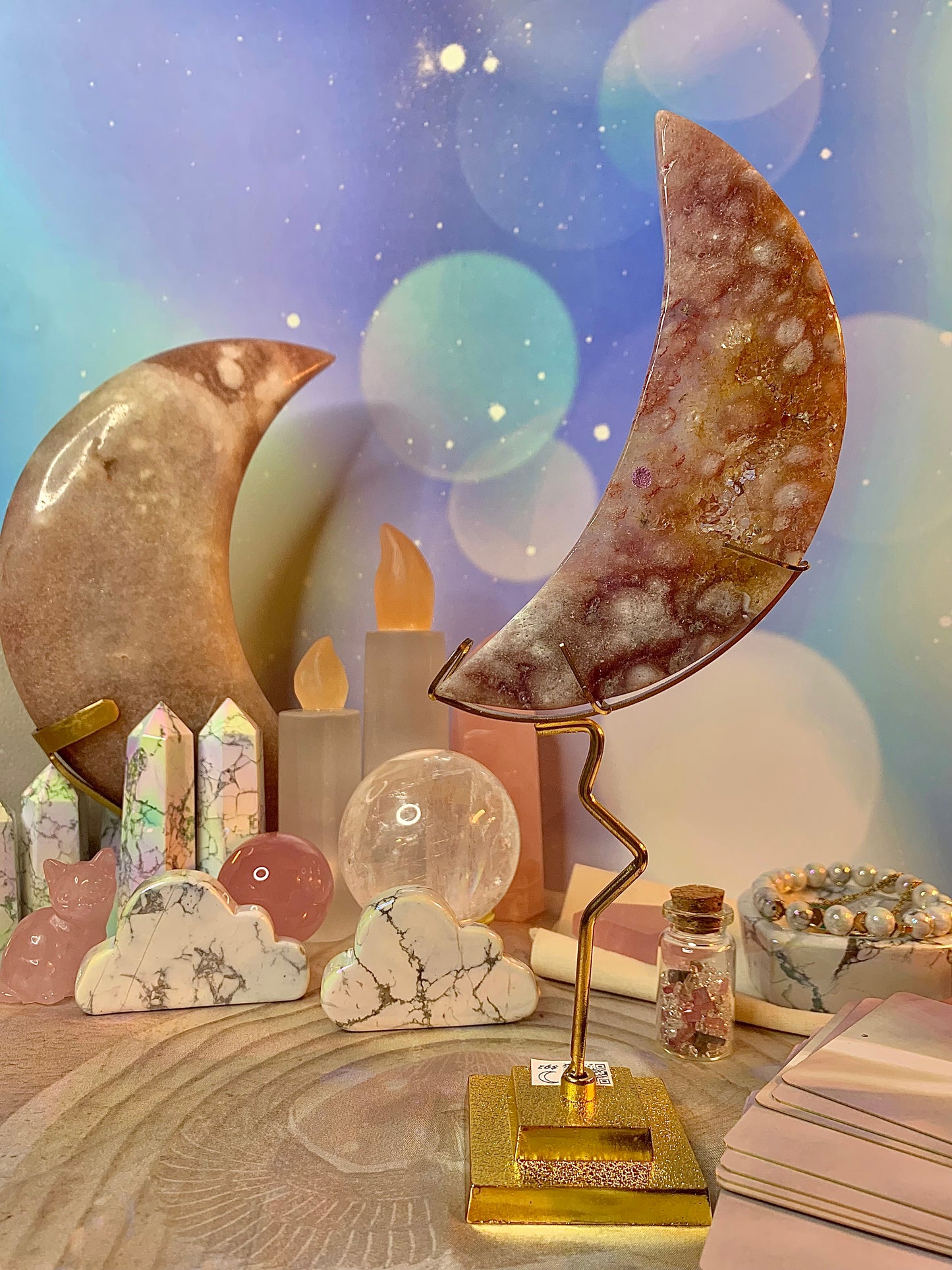 Pink Amethyst Crescent 🌙 Moon on Stand