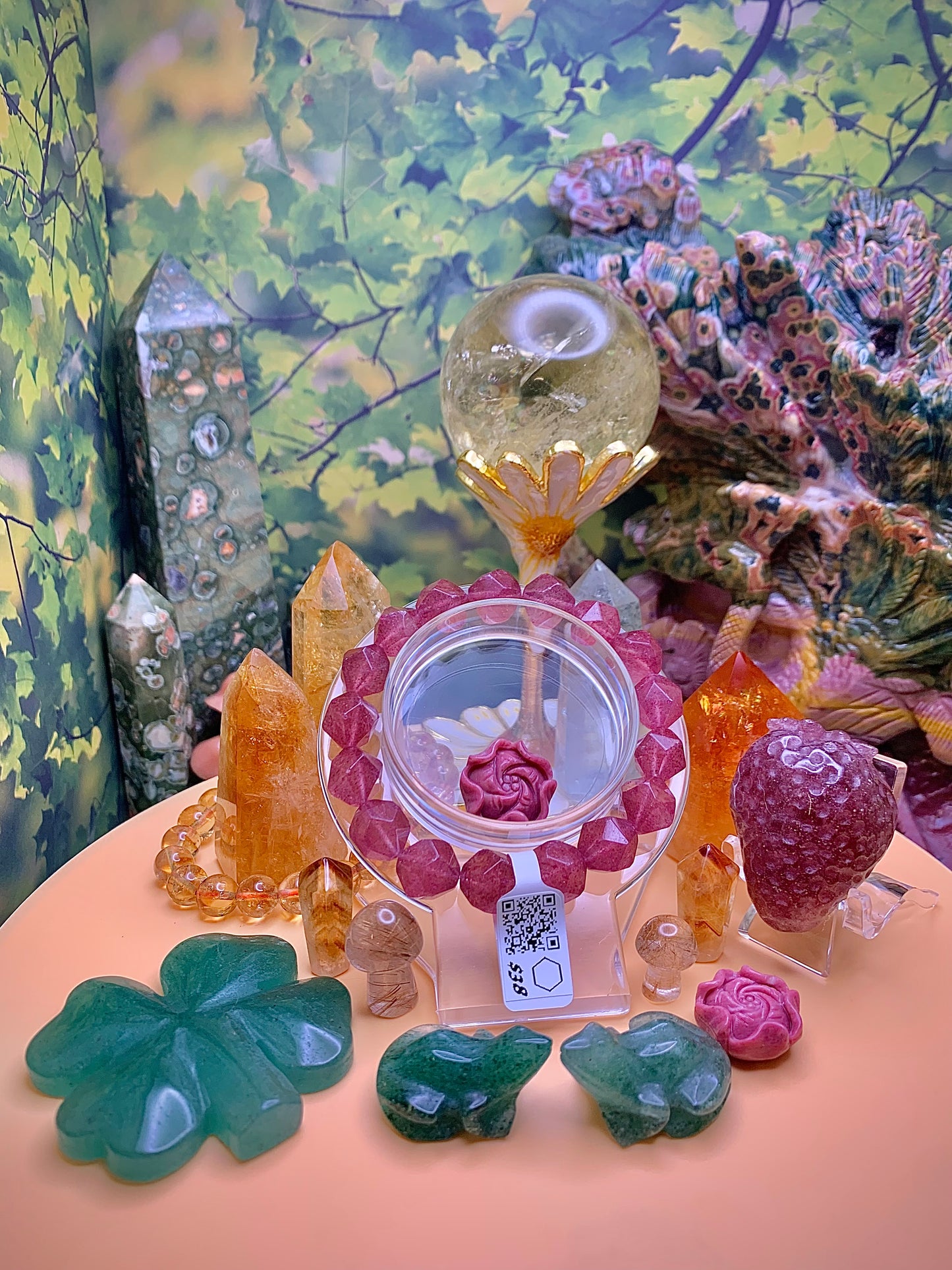 Faceted Strawberry 🍓 Quartz Bracelet 10.5mm