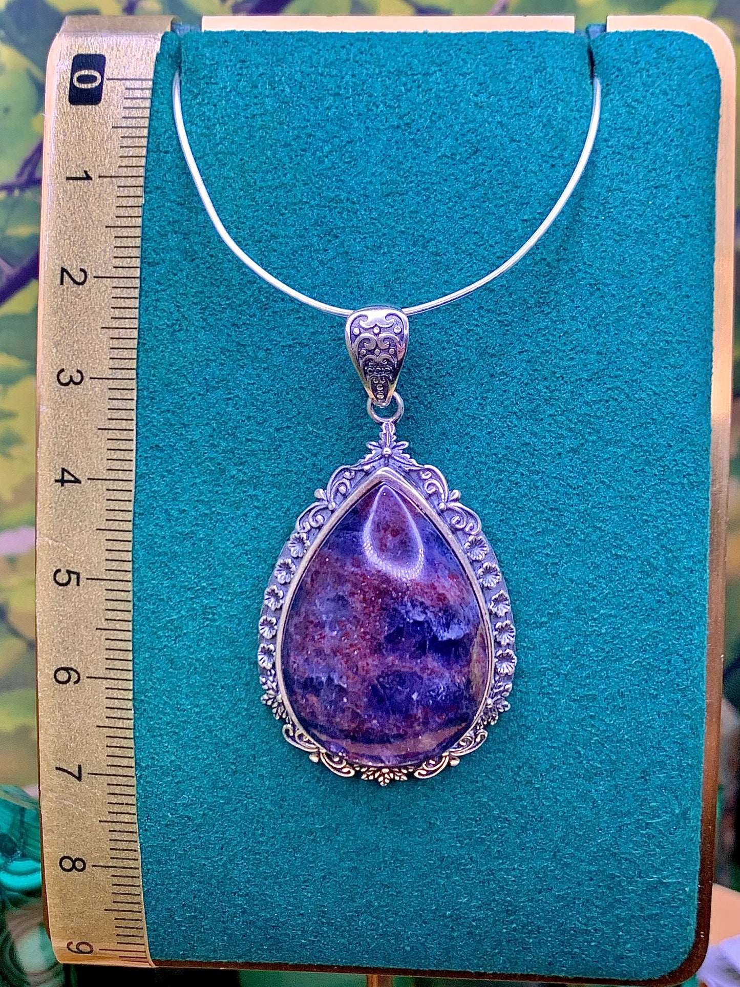 Iolite with Confetti Sunstone Pendant set in Sterling Silver (Vintage Style)