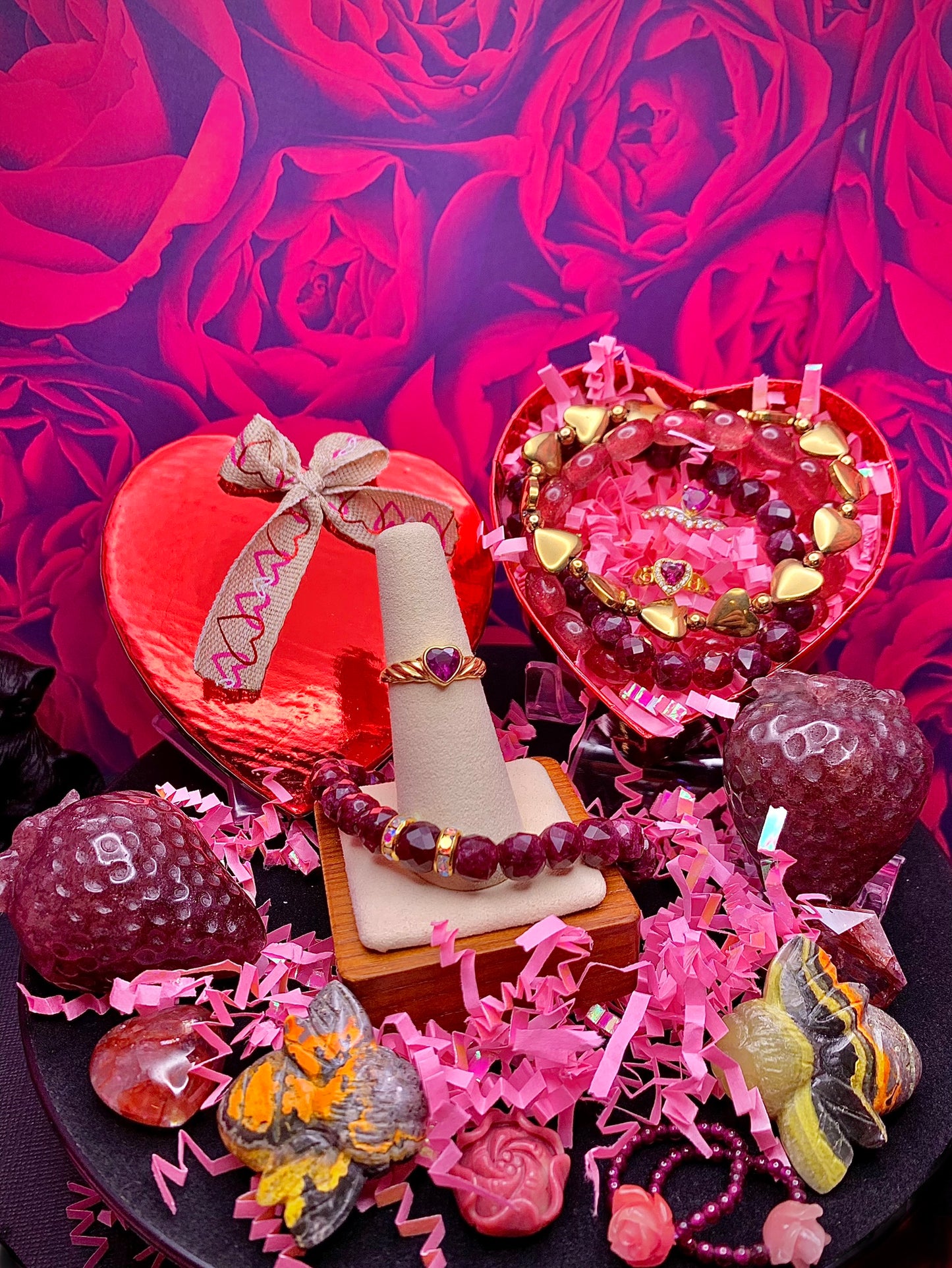 Garnet Faceted Cube Bracelet 8-9mm with Rhinestone Spacer Accents