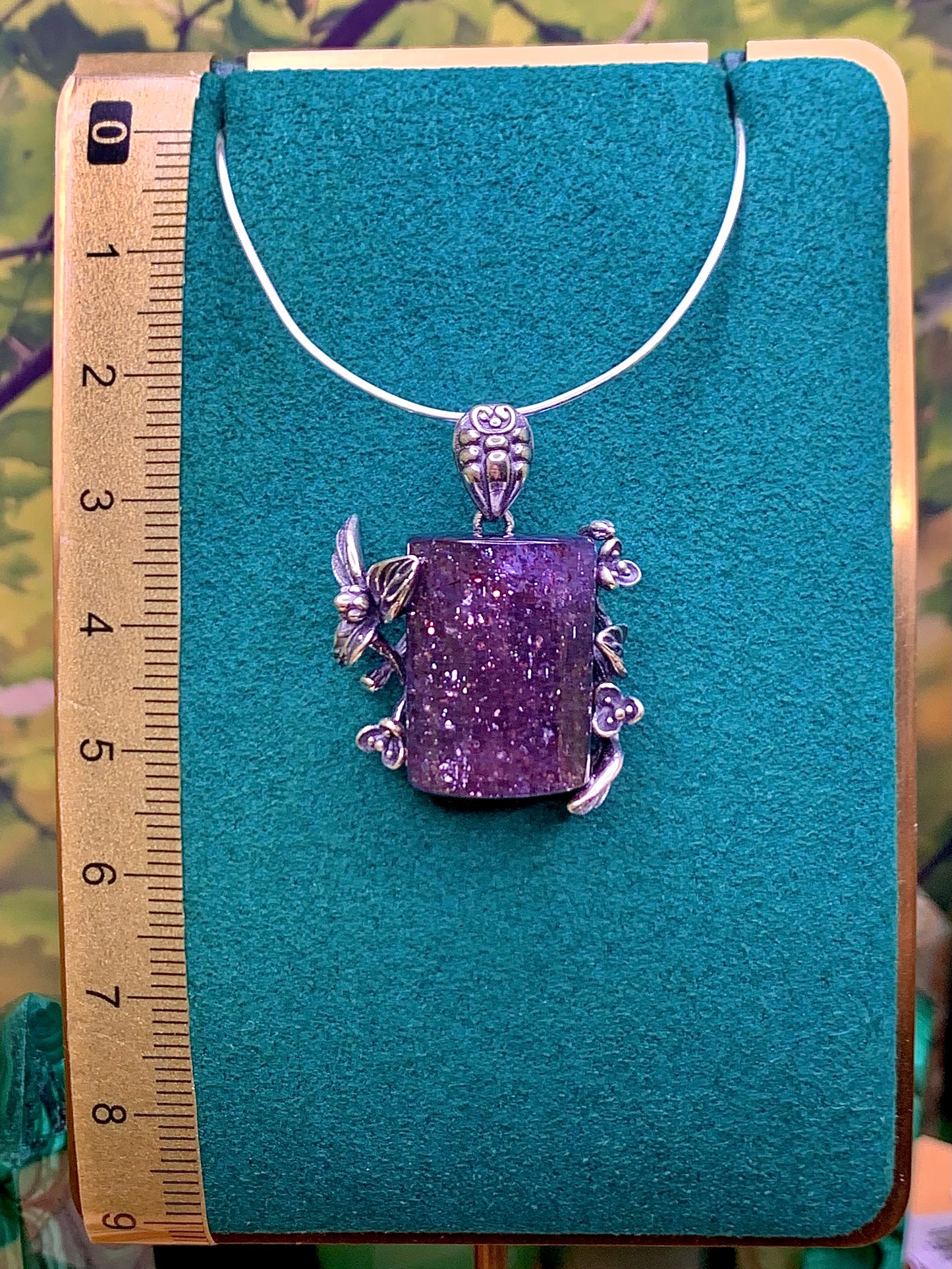 Iolite with Confetti Sunstone Pendant set in Sterling Silver (Vintage Style)