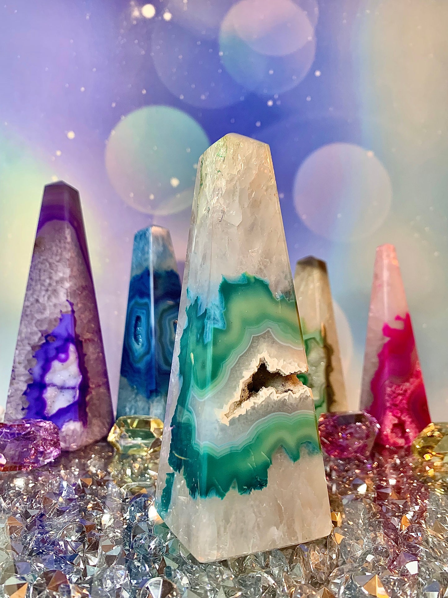 Brazilian Agate Obelisk (Teal Blue)