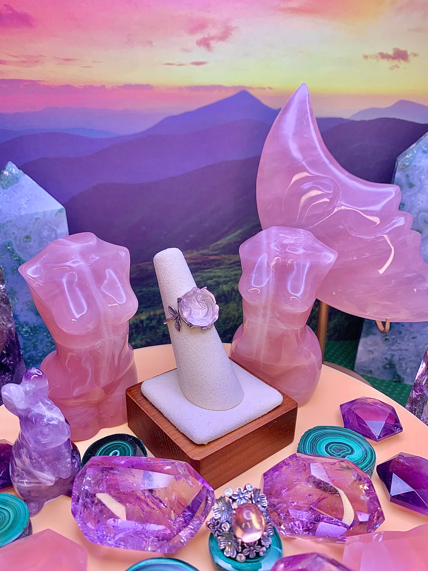 Rose Quartz Rose 🌹 Ring in Sterling Silver