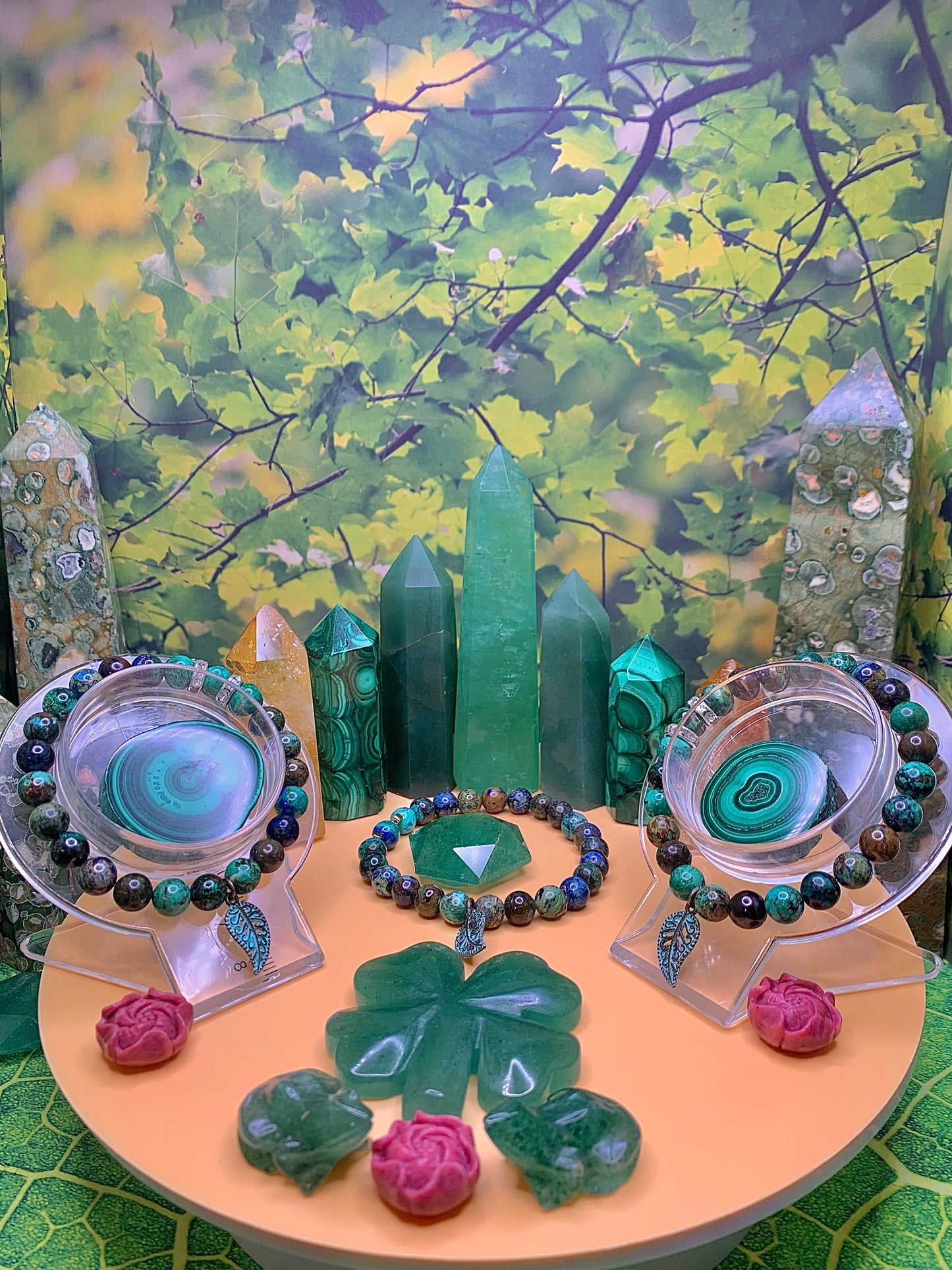 Azurite, Malachite & Chrysocolla Round Bead Bracelet 8-9mm