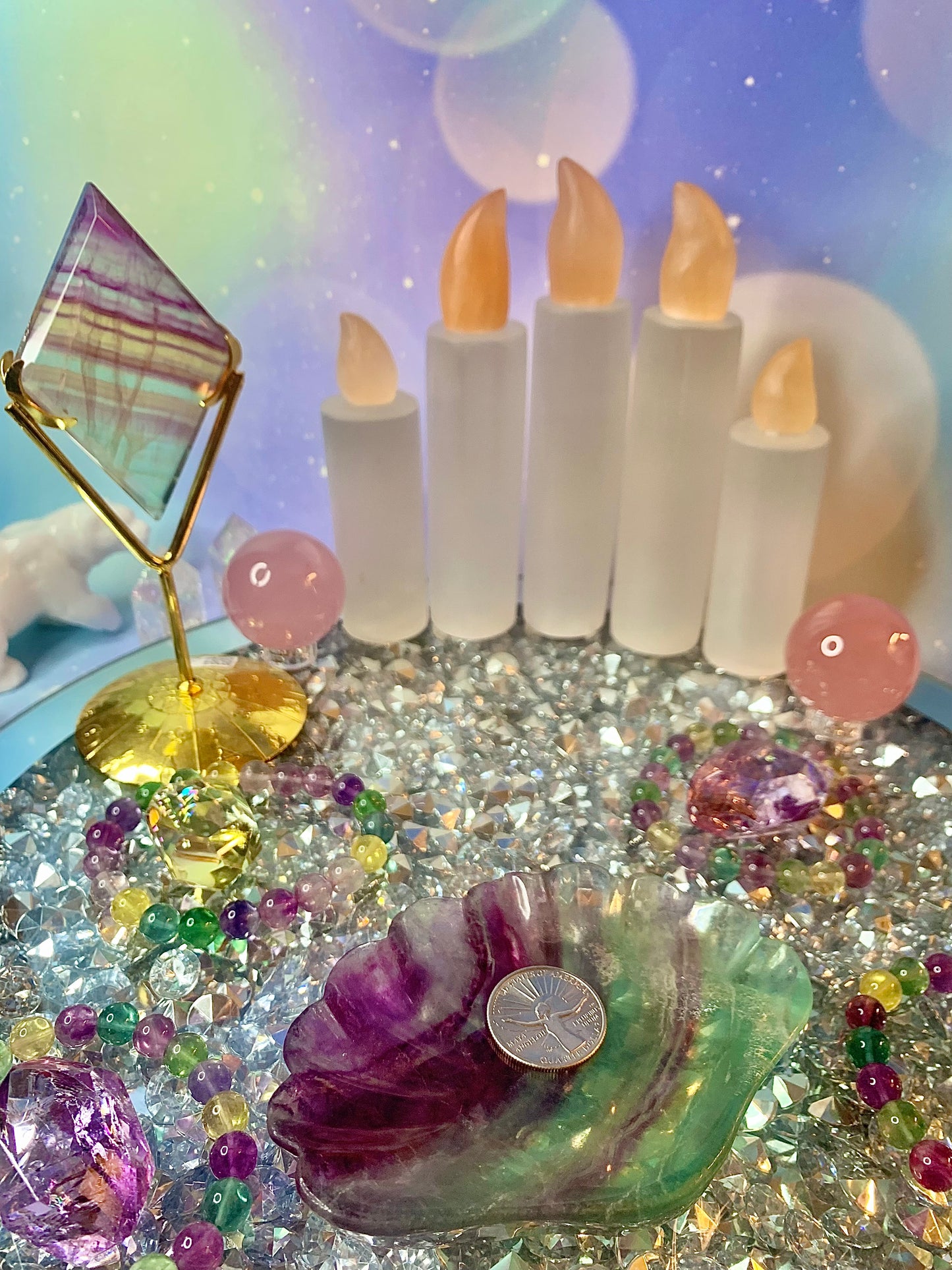 Purple & Teal Candy Fluorite Shell Bowl