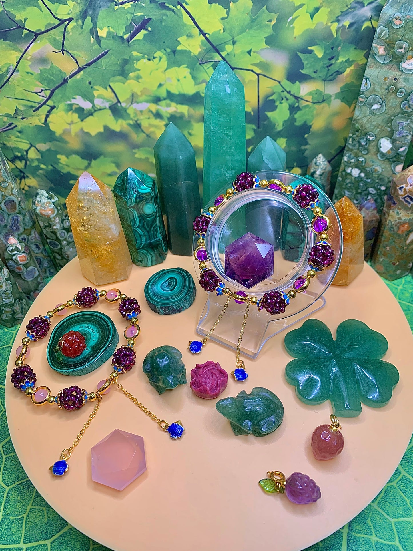 Purple Garnet Berry Bracelet With Purple Chalcedony and Gold Colored Accents