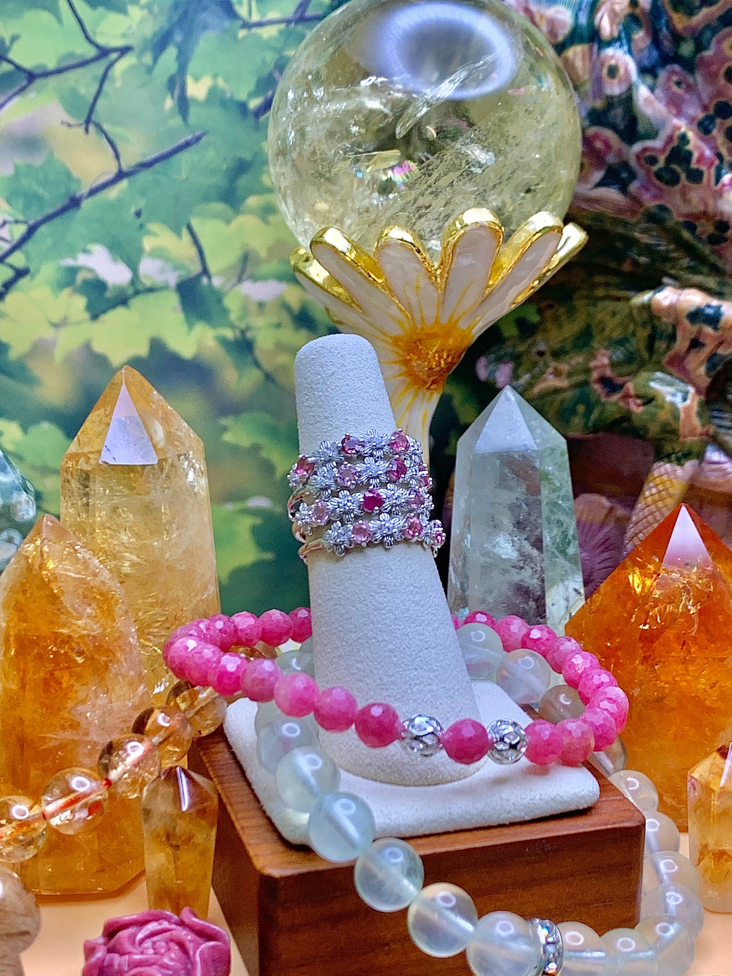 Pink Tourmaline Dainty Flower 🌸 Ring in Sterling Silver