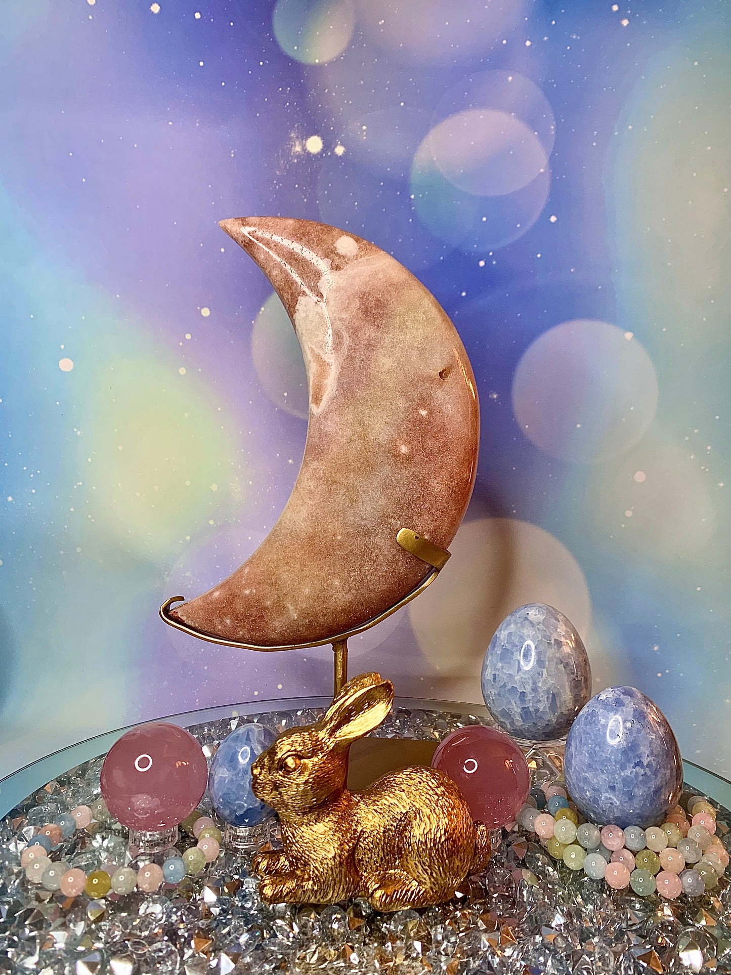 Brazilian Pink Amethyst Crescent 🌙 Moon On Stand