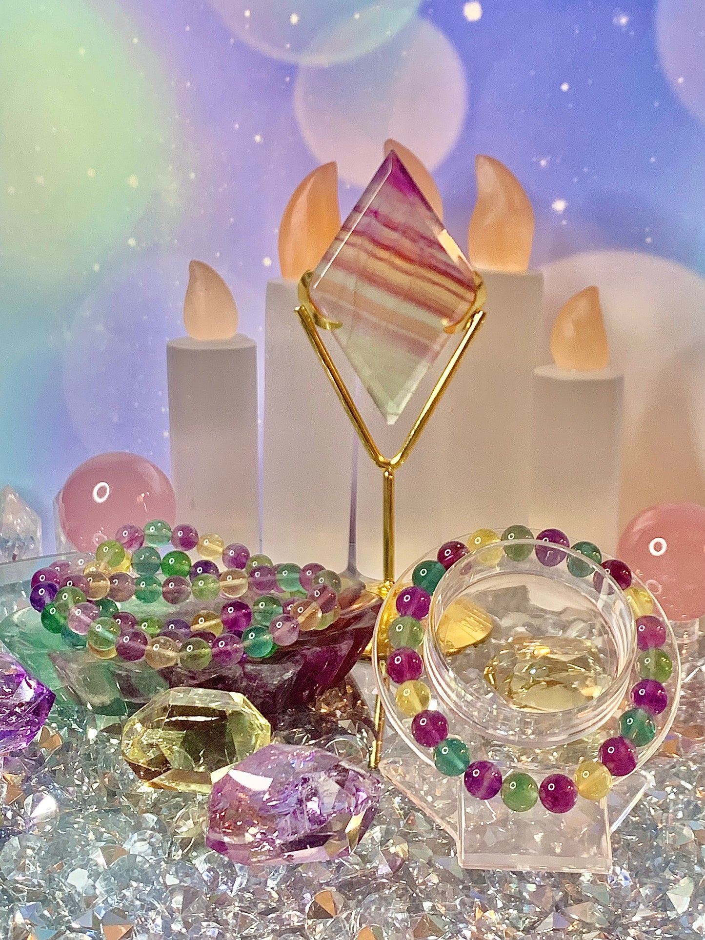 Candy ๐ญ Fluorite 9+mm Round Bead Bracelet