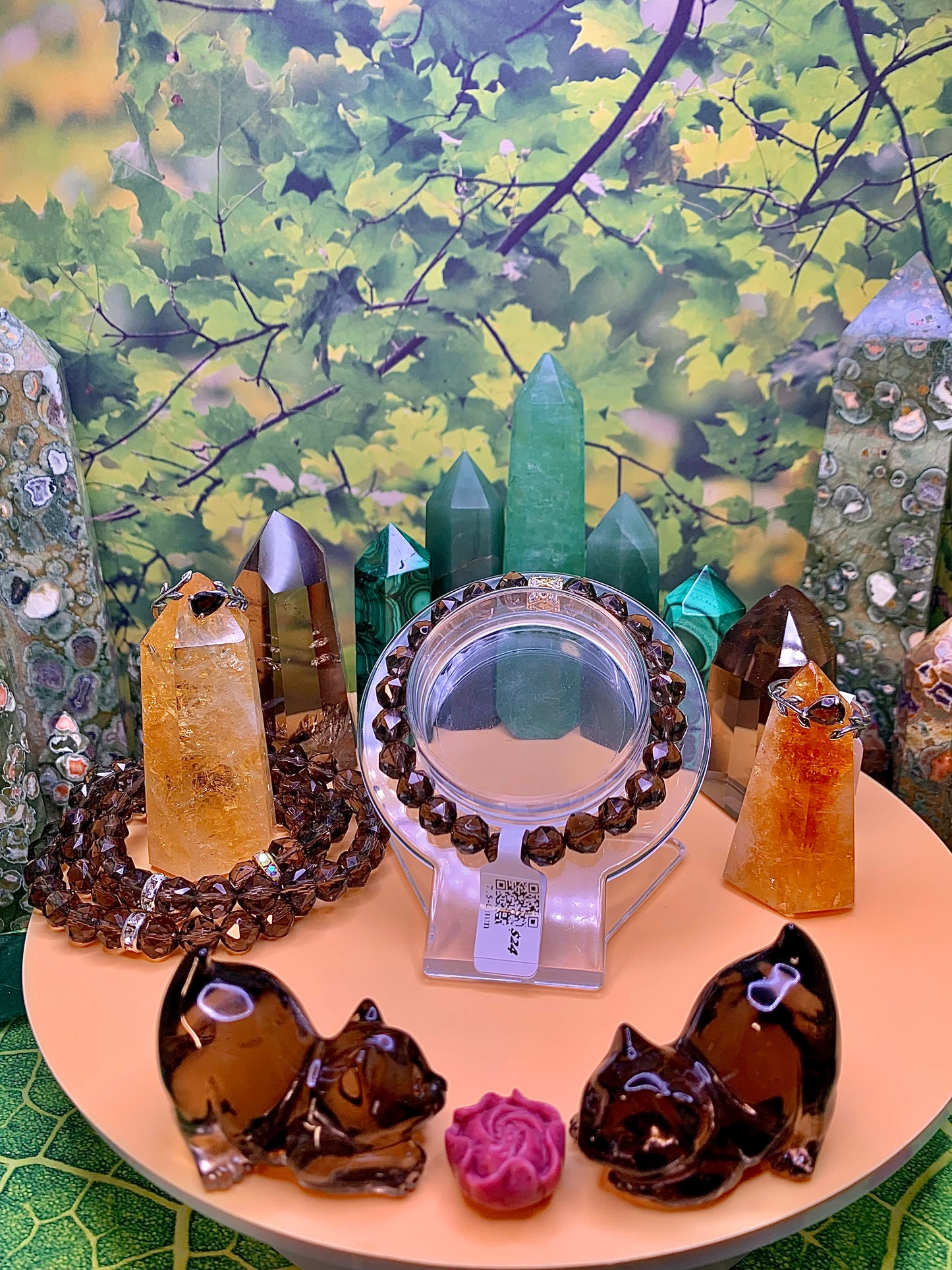 Smoky Quartz Faceted Bead Bracelet 8-8.5mm with Gold Spacer