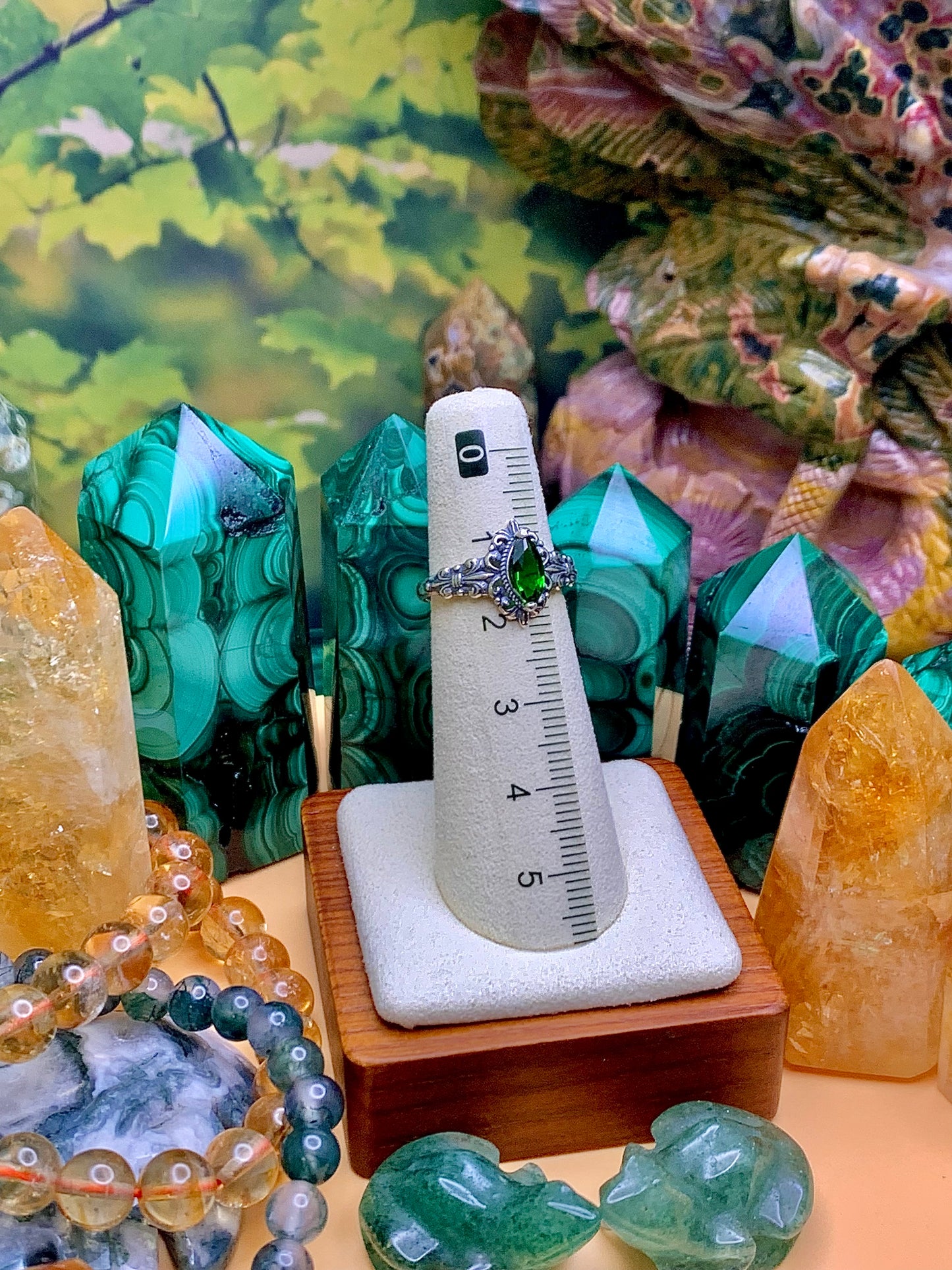 Chrome Diopside Marquis Cut Vintage Style Ring, set in Sterling Silver