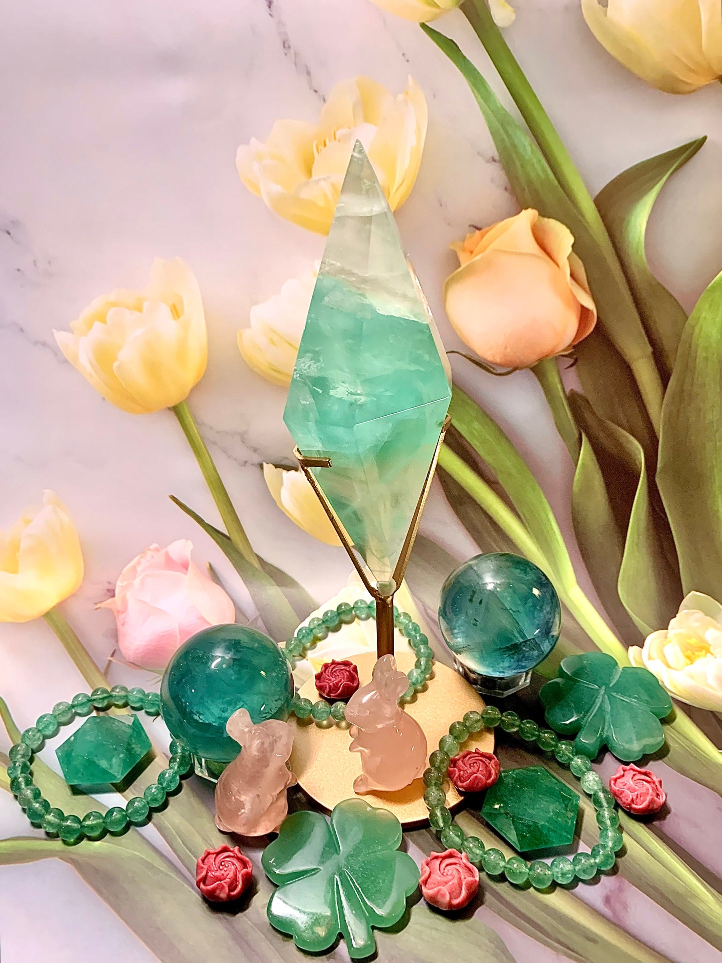 Green Fluorite Diamond 💎 on Stand