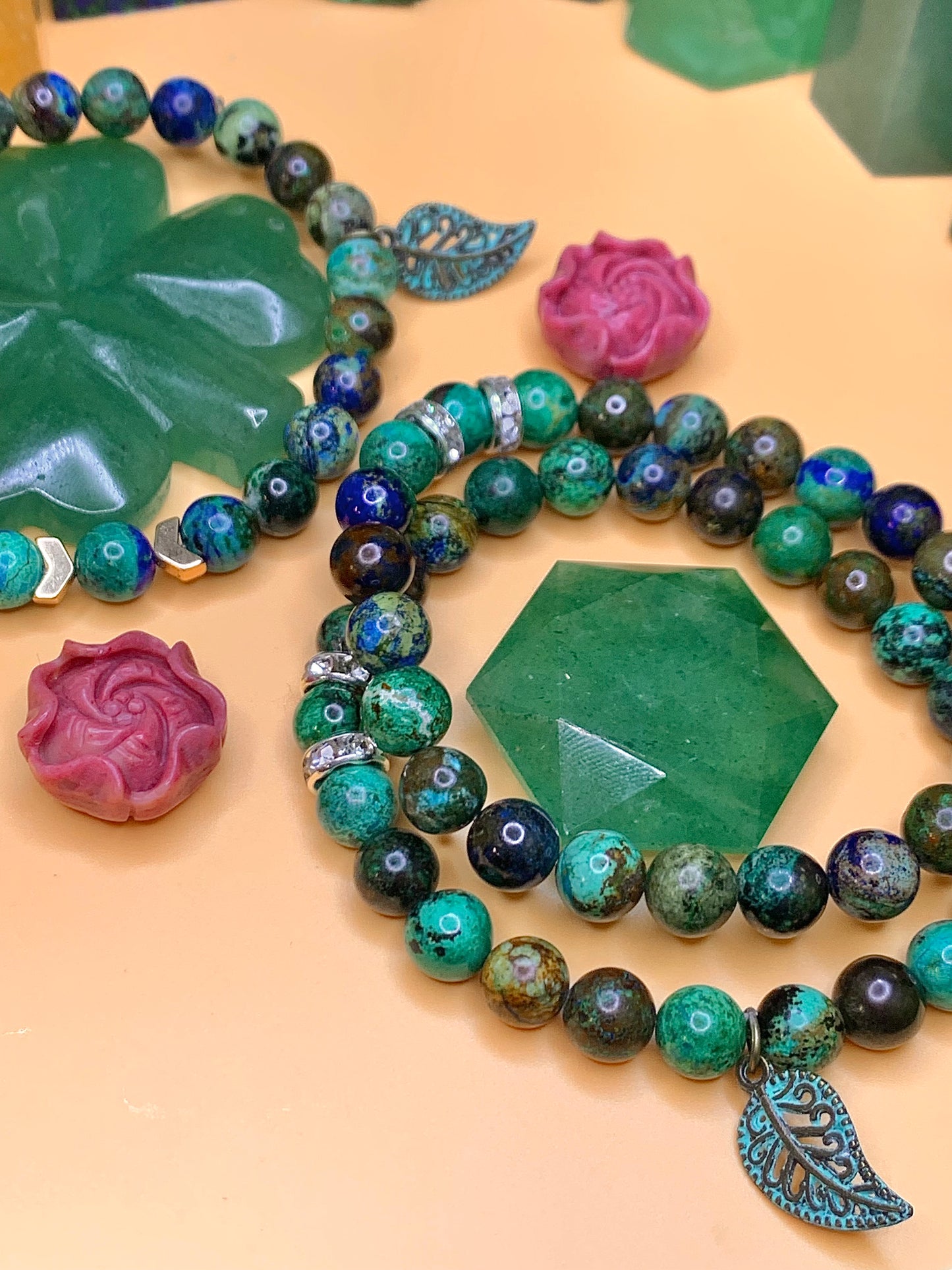 Azurite, Malachite & Chrysocolla Round Bead Bracelet 8-9mm