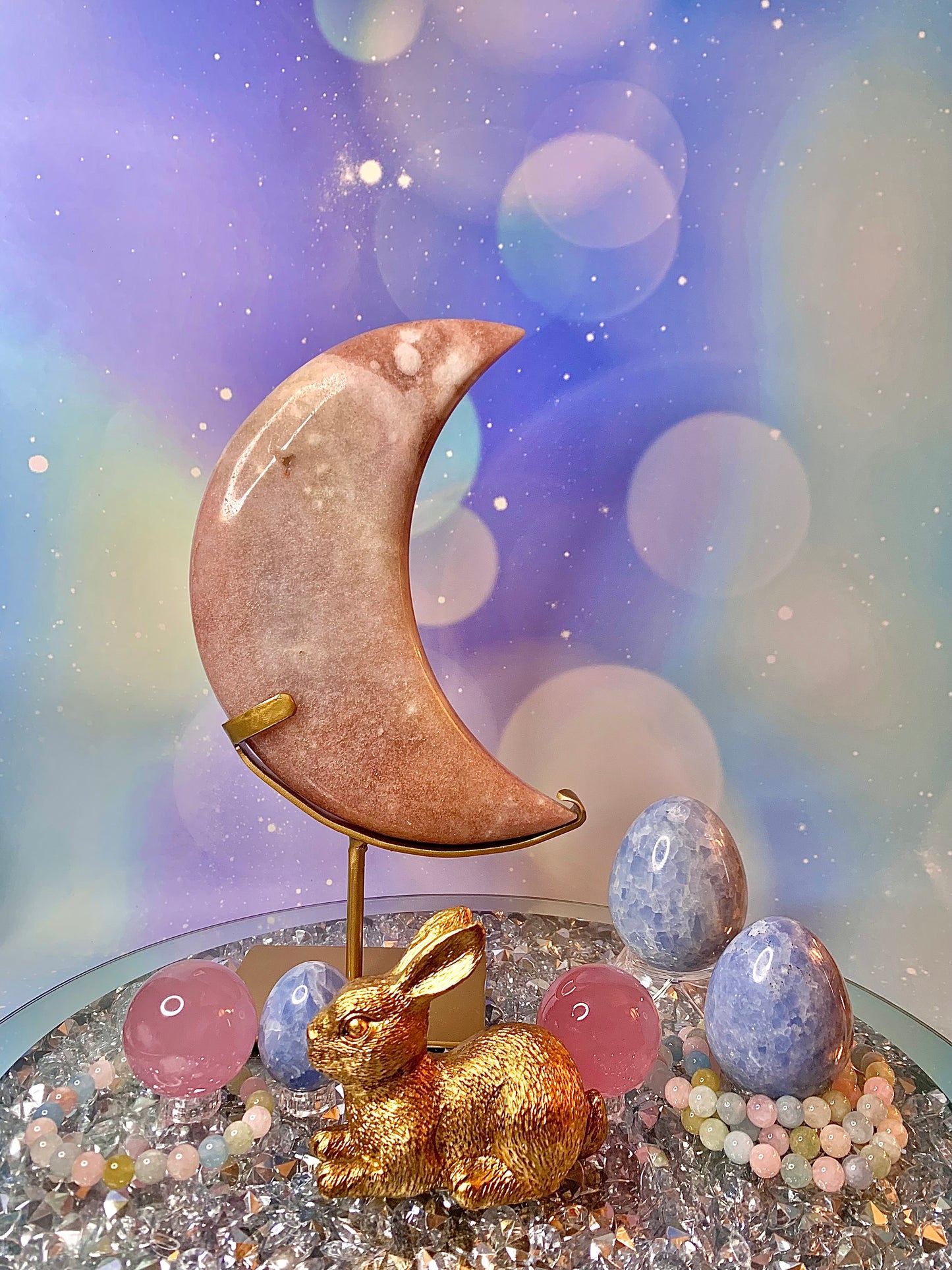 Brazilian Pink Amethyst Crescent 🌙 Moon On Stand