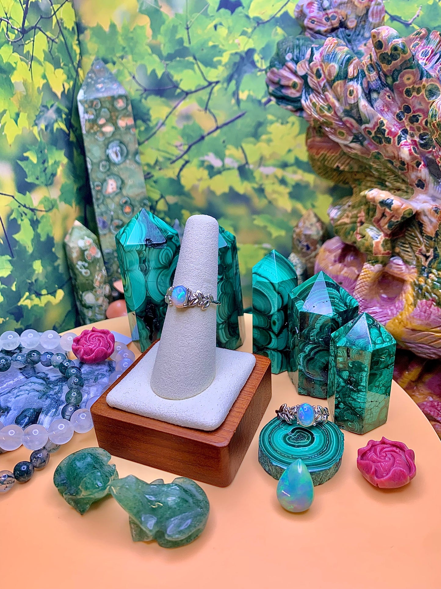 Opal Oval Cut set in Sterling Silver with Branch and Leaf Details