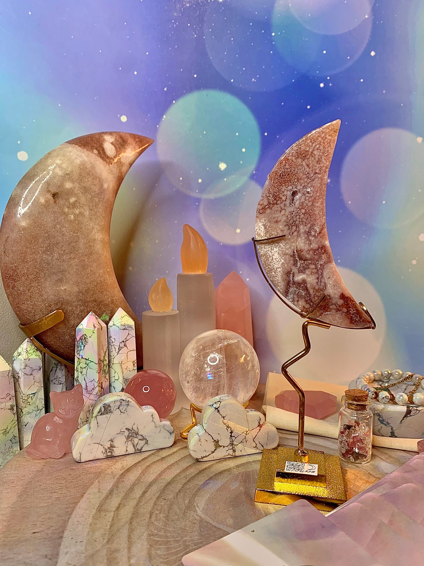 Pink Amethyst Crescent 🌙 Moon on Stand
