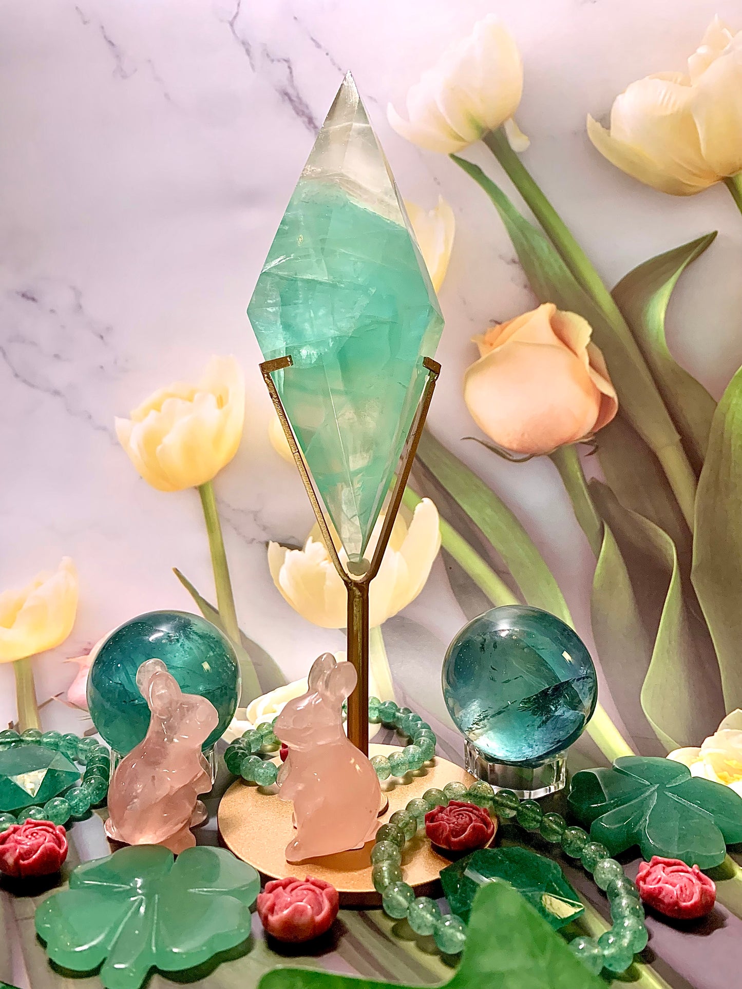 Green Fluorite Diamond 💎 on Stand