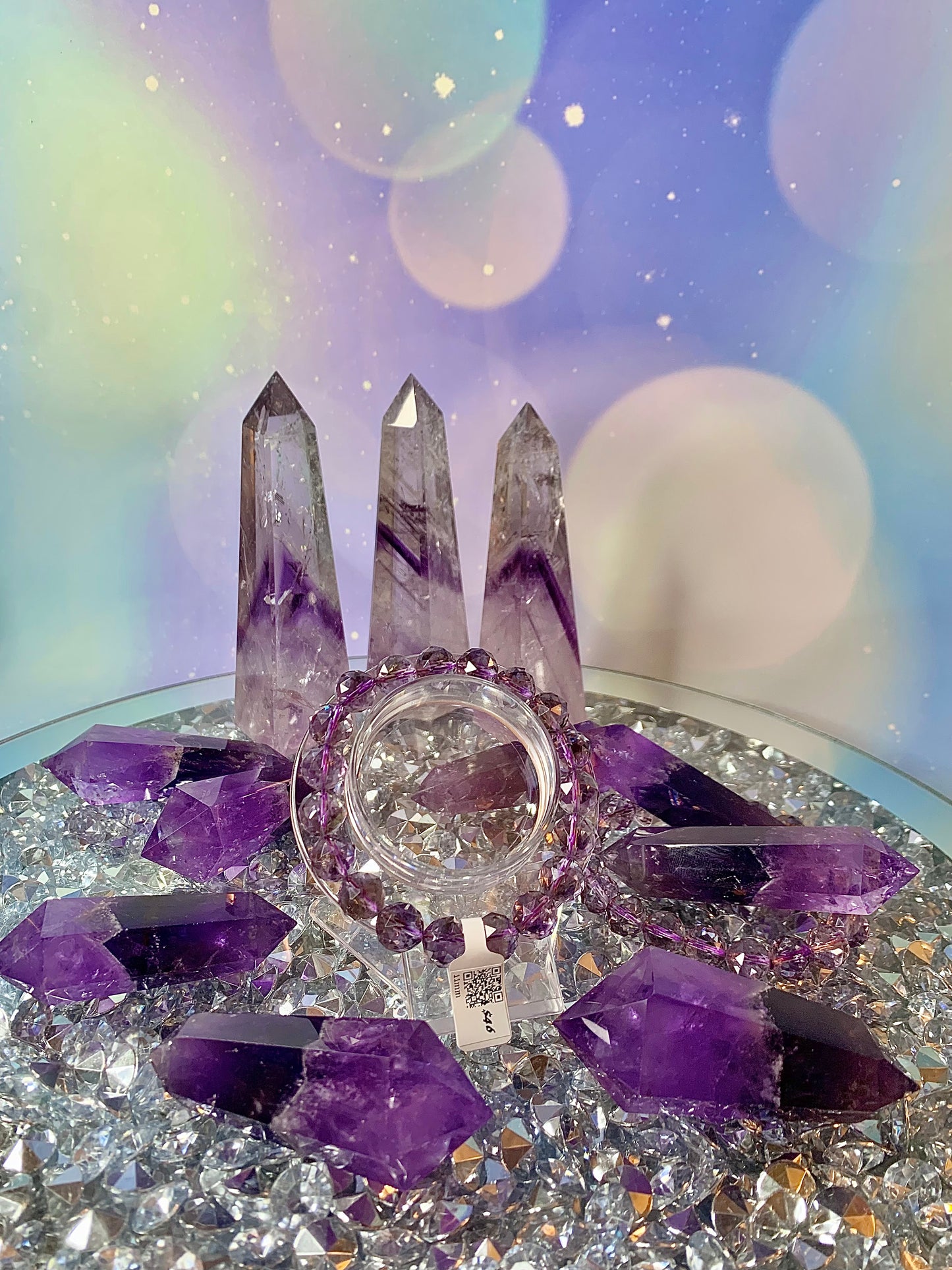 Light Smokey Amethyst Faceted Round Bead Bracelet 11mm