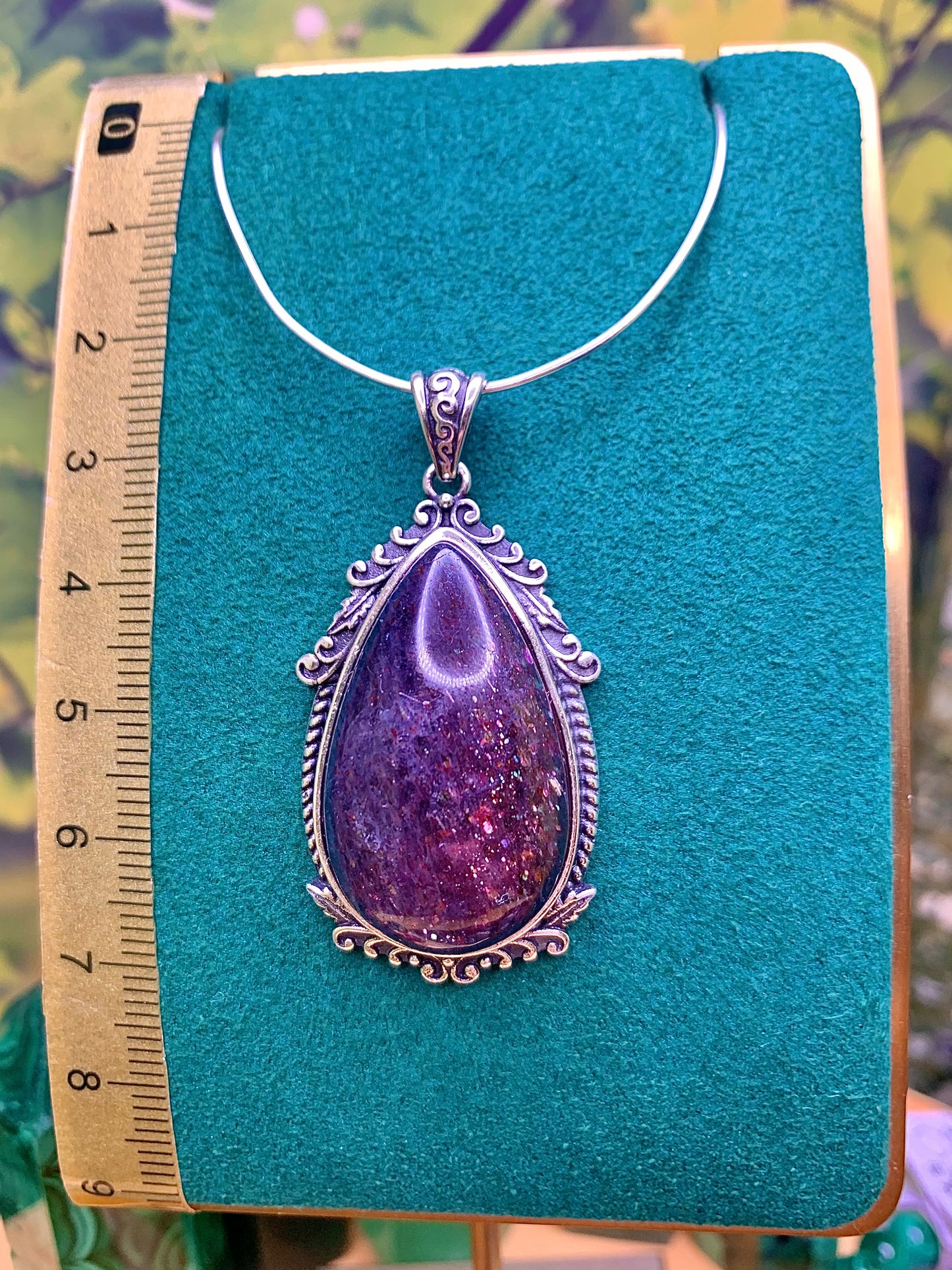 Iolite with Confetti Sunstone Pendant set in Sterling Silver (Vintage Style)