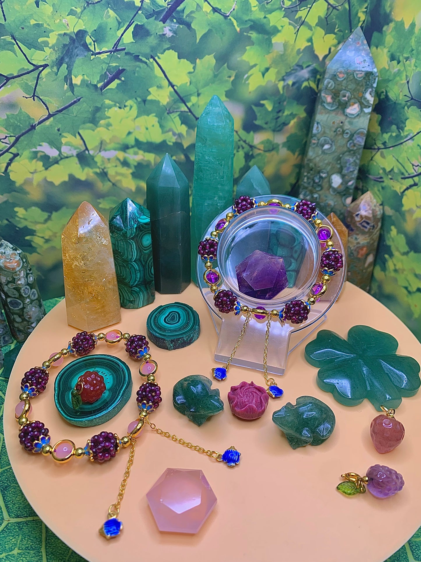 Purple Garnet Berry Bracelet With Purple Chalcedony and Gold Colored Accents