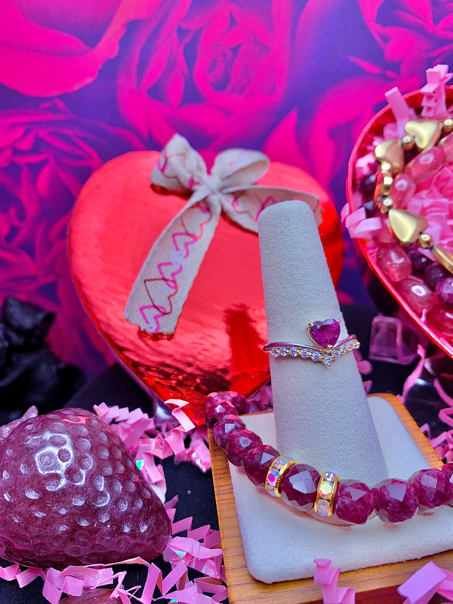 Purple Garnet Heart ♥️ Ring with 18k Gold over .925 Silver