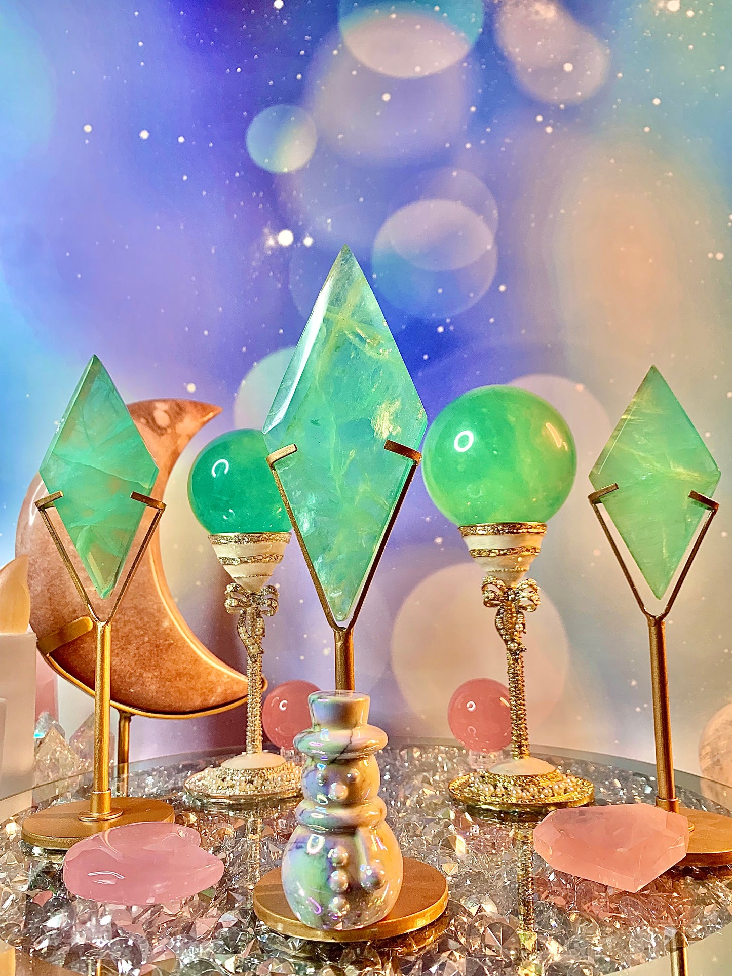 Baja Blast Fluorite Diamond on Stand