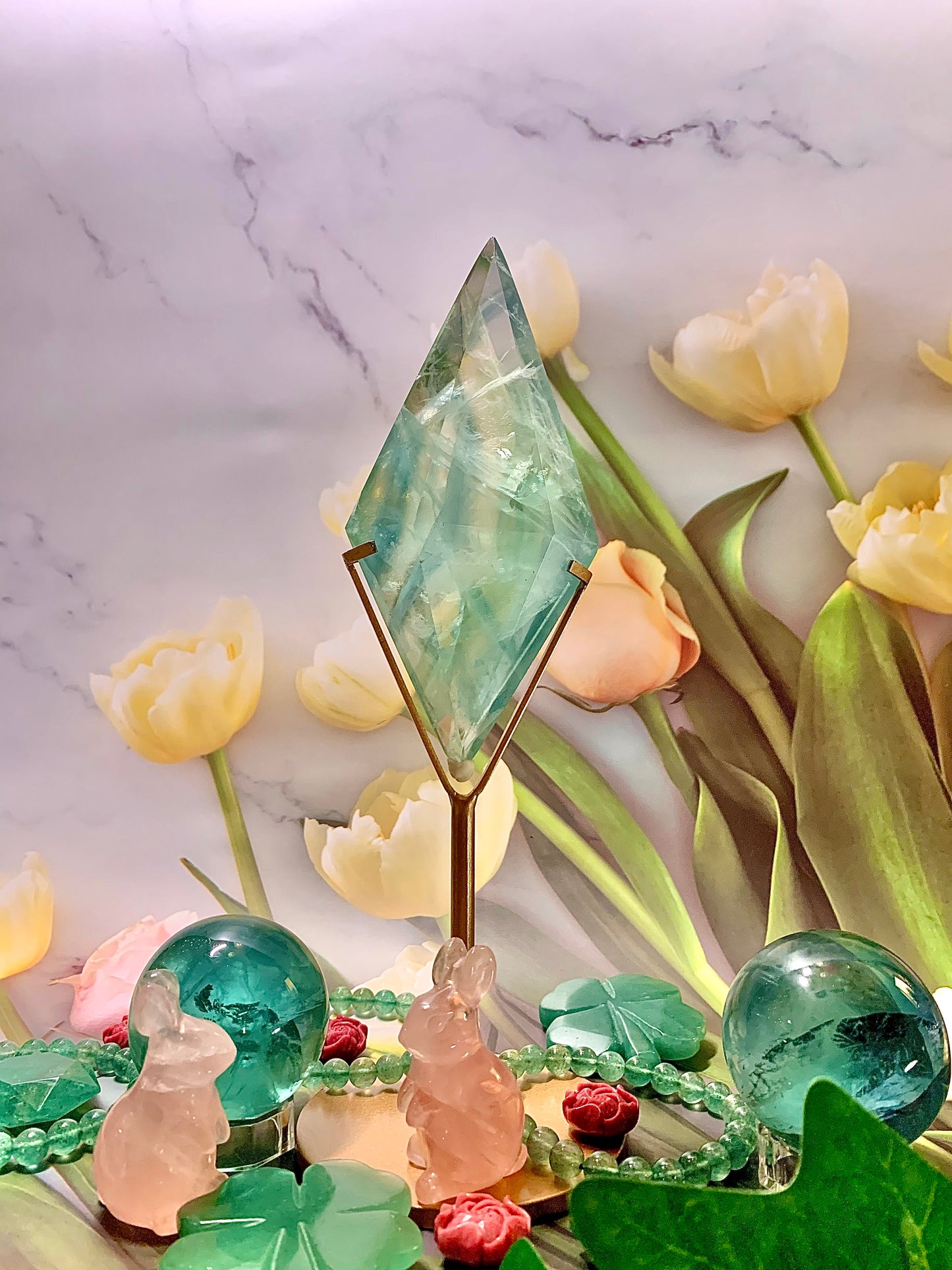 Green Fluorite Diamond 💎 on Stand