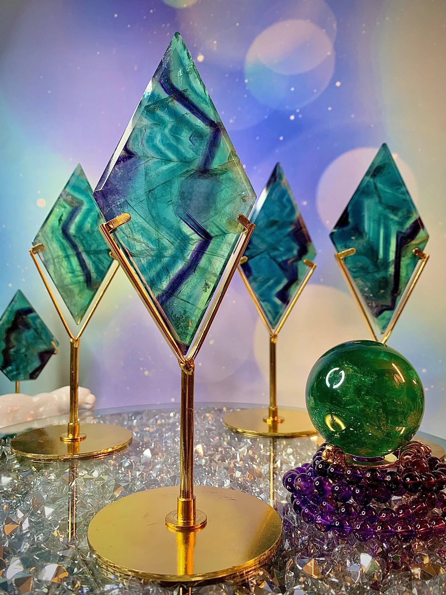 Rainbow Fluorite Diamond ♦️ on Stand