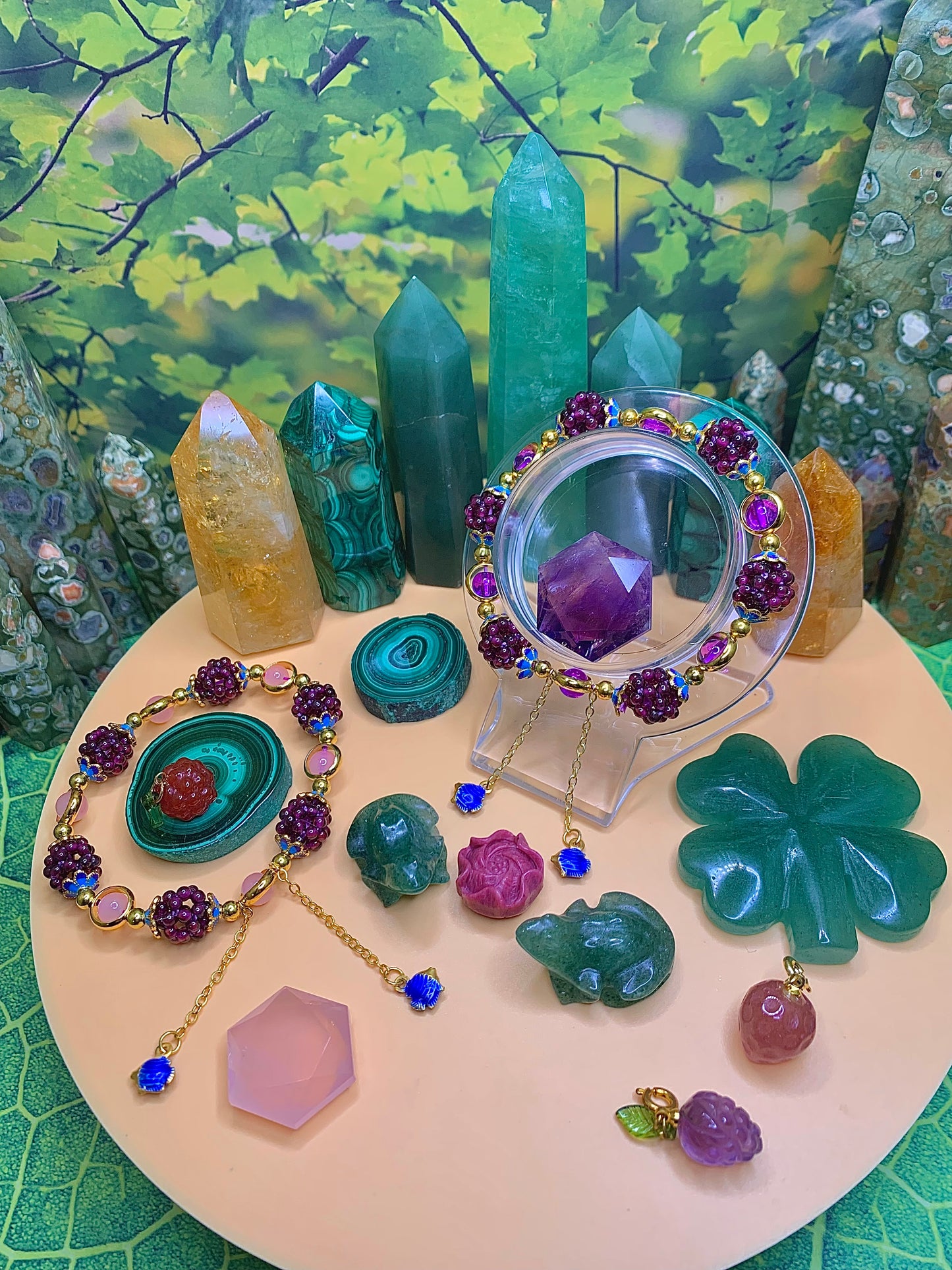 Purple Garnet Berry Bracelet With Purple Chalcedony and Gold Colored Accents