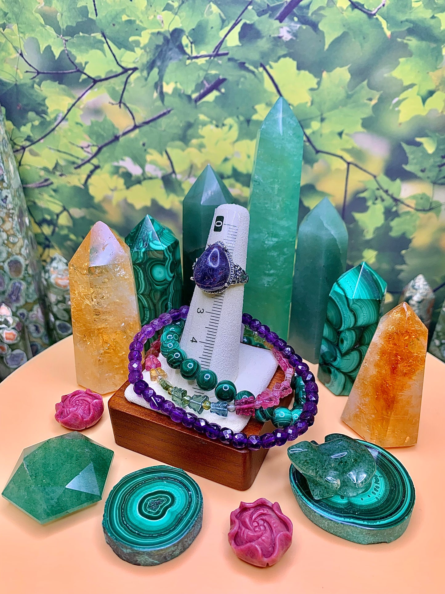 Iolite with Confetti Sunstone Ring in Sterling Silver (Vintage Style)