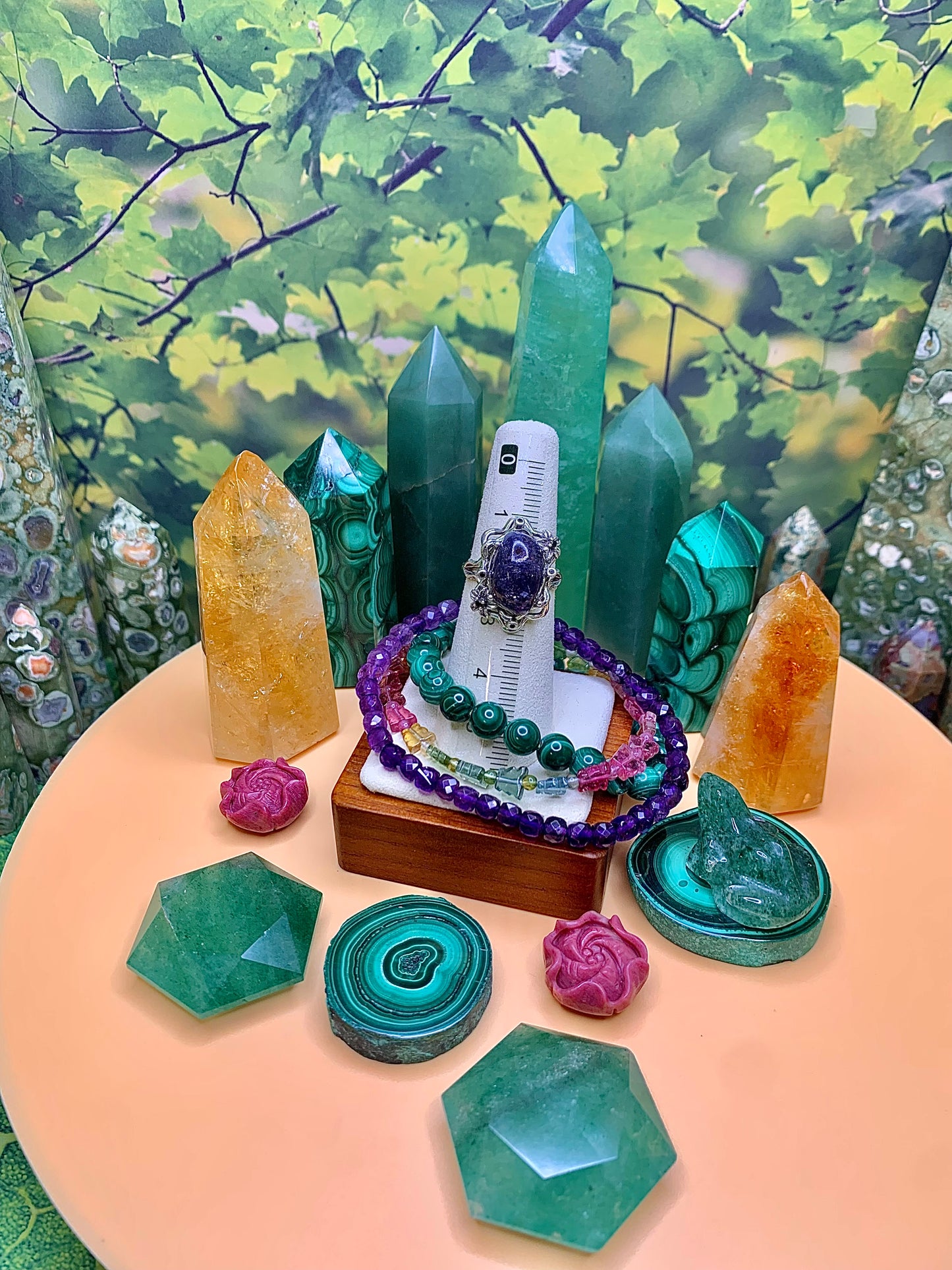 Iolite with Confetti Sunstone Ring in Sterling Silver (Vintage Style)