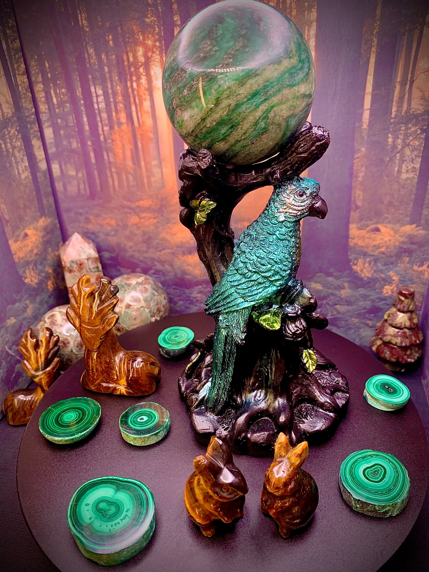 Tropical Bird 🦜 & Enchanted Tree Stump Sphere Stand