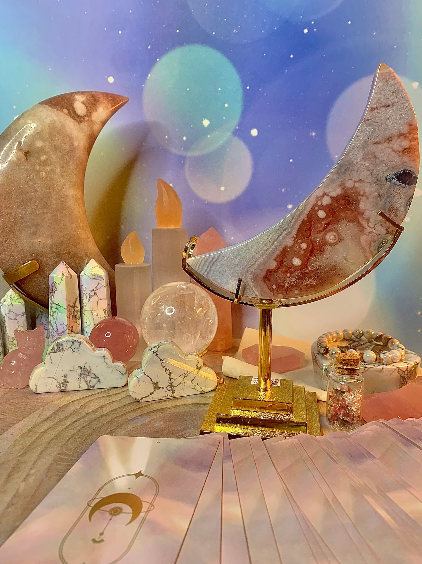 Pink Amethyst Crescent 🌙 Moon on Stand
