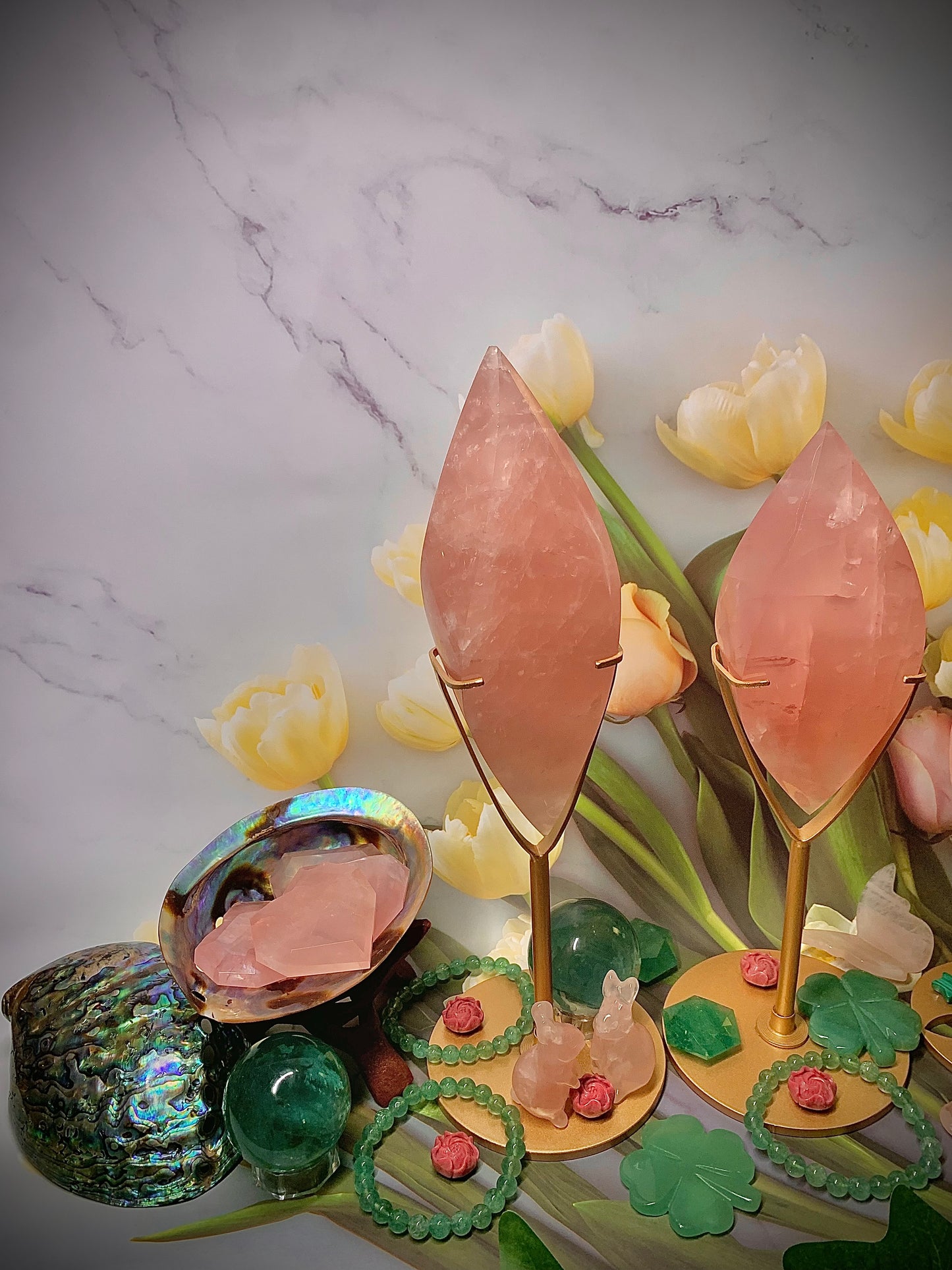 Flamingo 🦩 Pink HQ* Rose Quartz Double Tip Flame 🔥 on Stand (Larger)