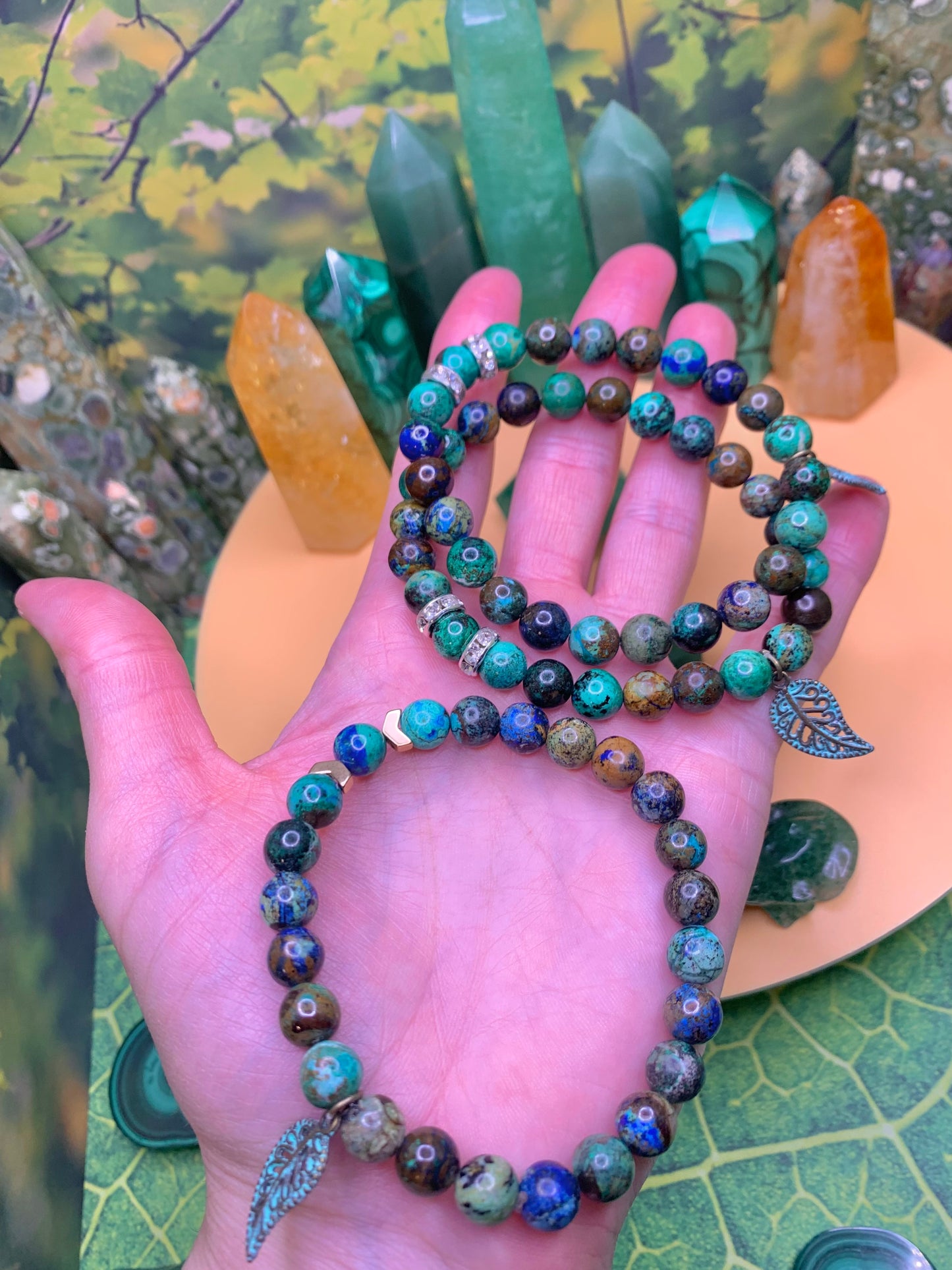 Azurite, Malachite & Chrysocolla Round Bead Bracelet 8-9mm