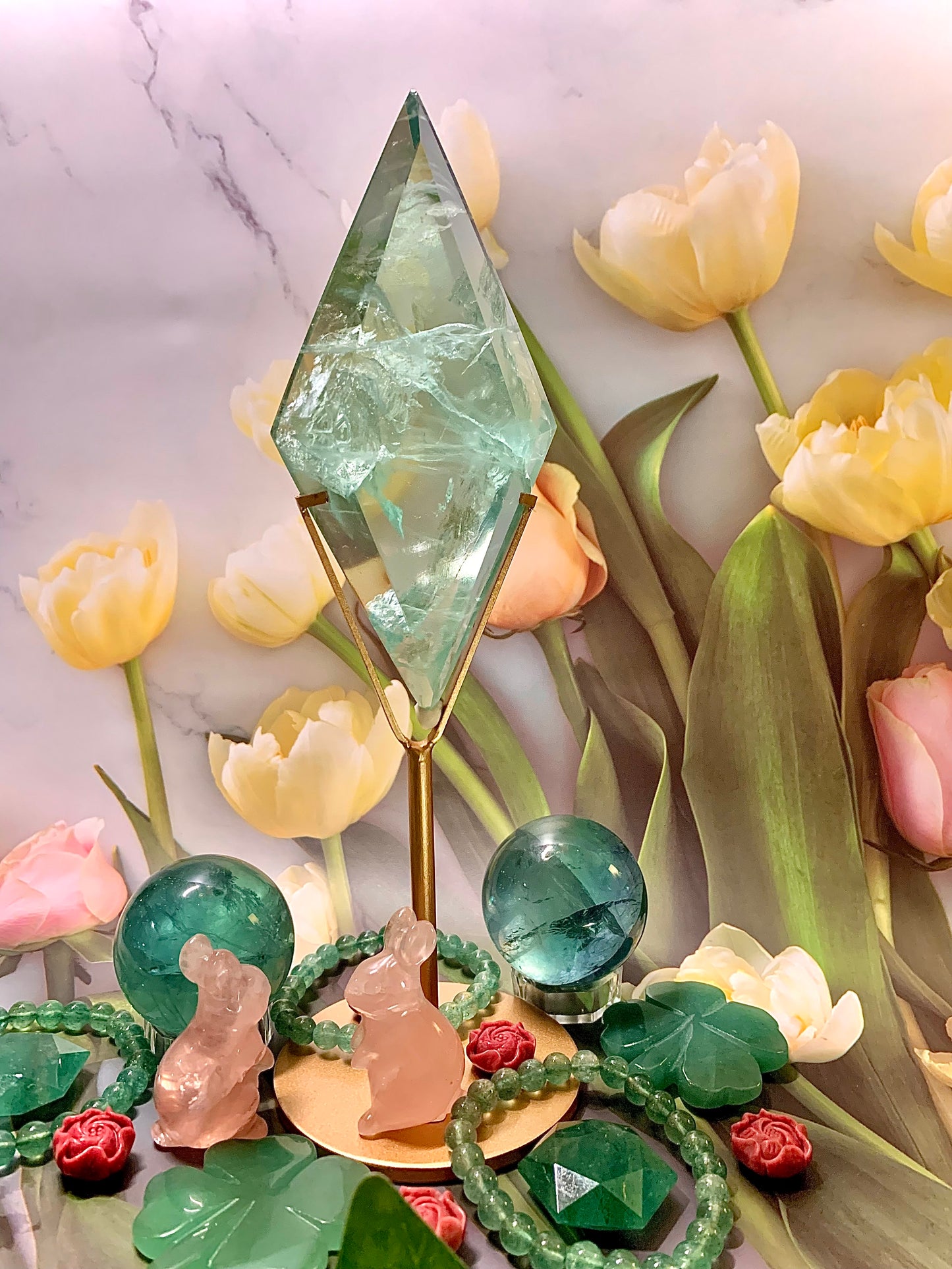 Green Fluorite Diamond 💎 on Stand