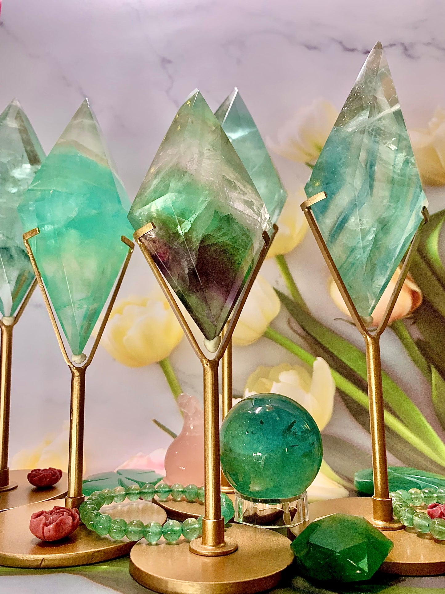 Green Fluorite Diamond 💎 on Stand