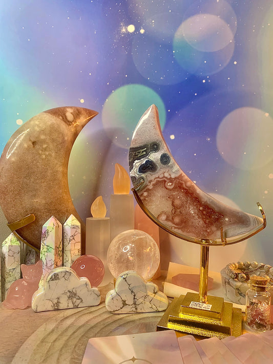 Pink Amethyst Crescent 🌙 Moon on Stand