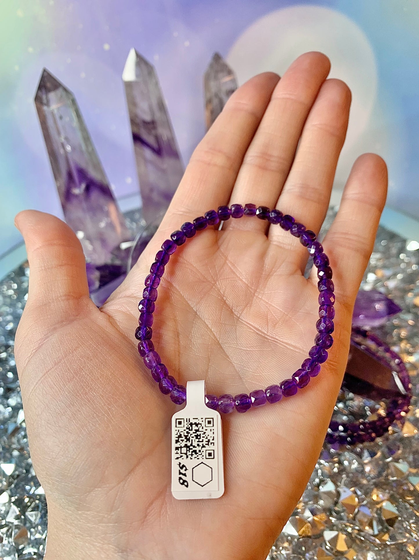 Amethyst Faceted Ombre Bracelet 6mm