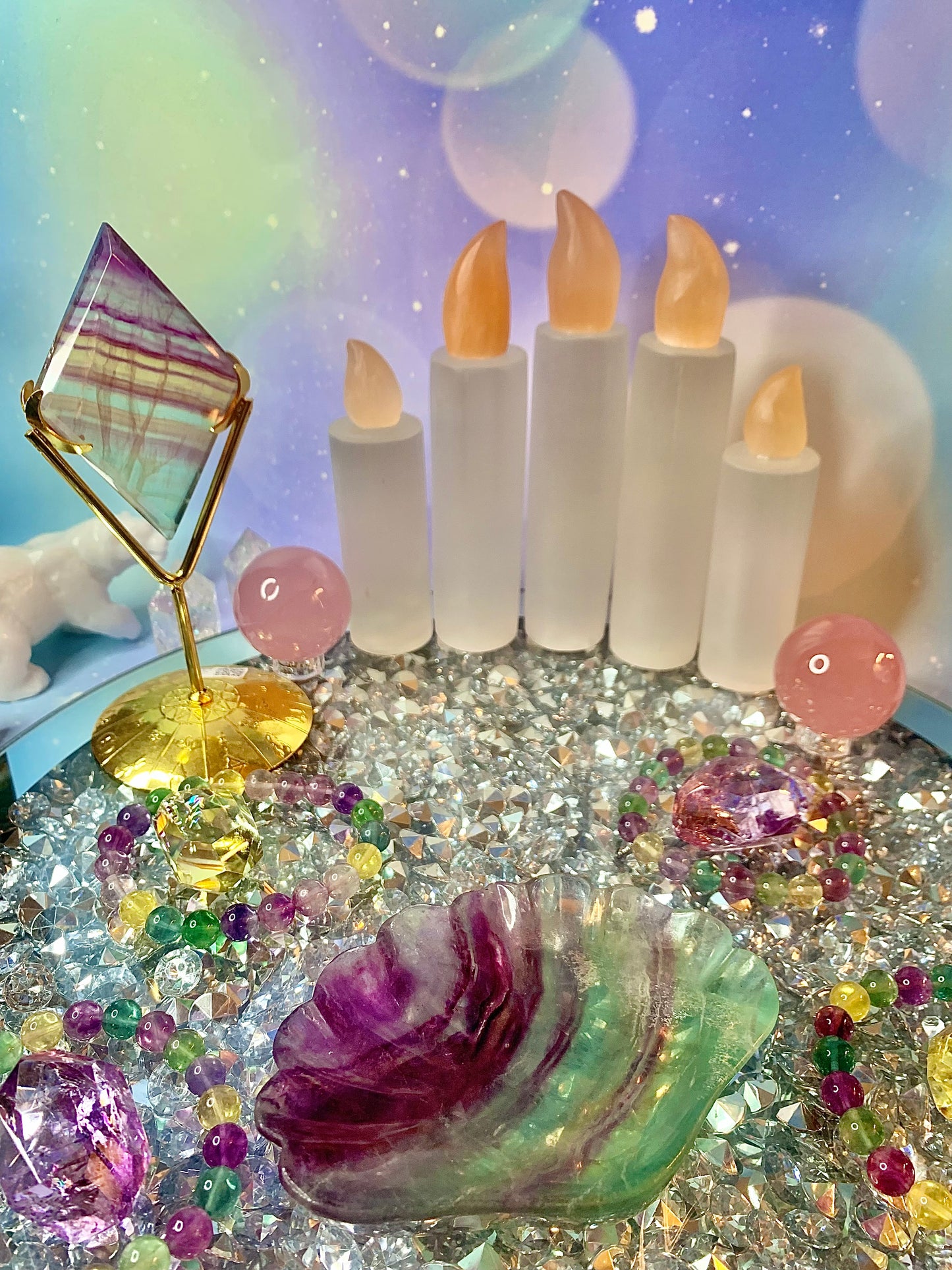 Purple & Teal Candy Fluorite Shell Bowl