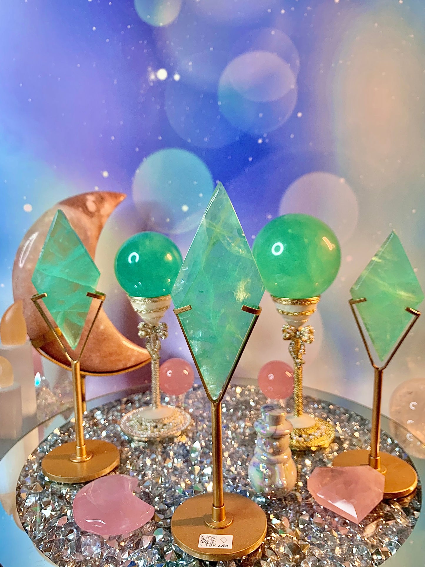 Baja Blast Fluorite Diamond on Stand