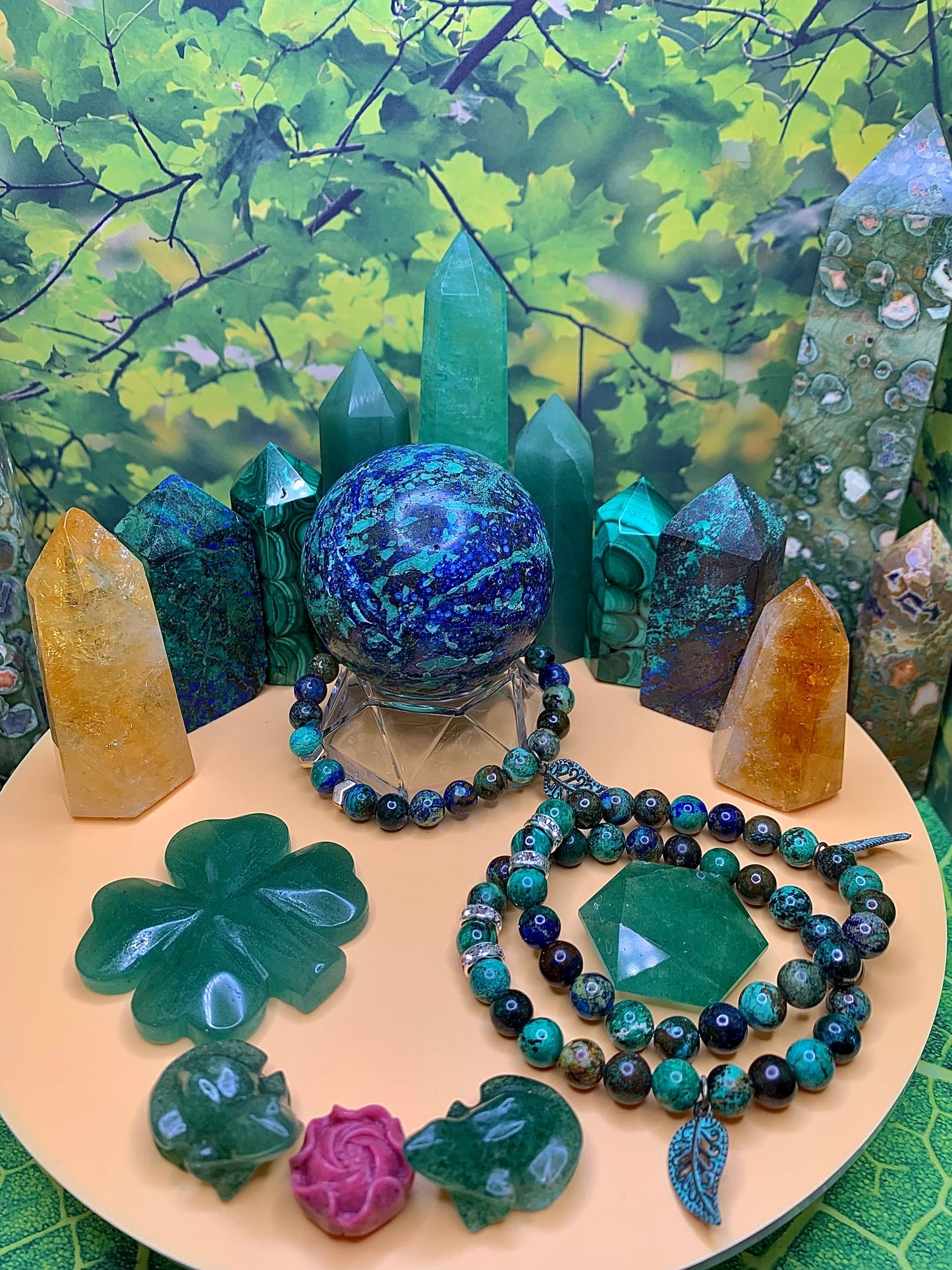 Azurite, Malachite & Chrysocolla Round Bead Bracelet 8-9mm