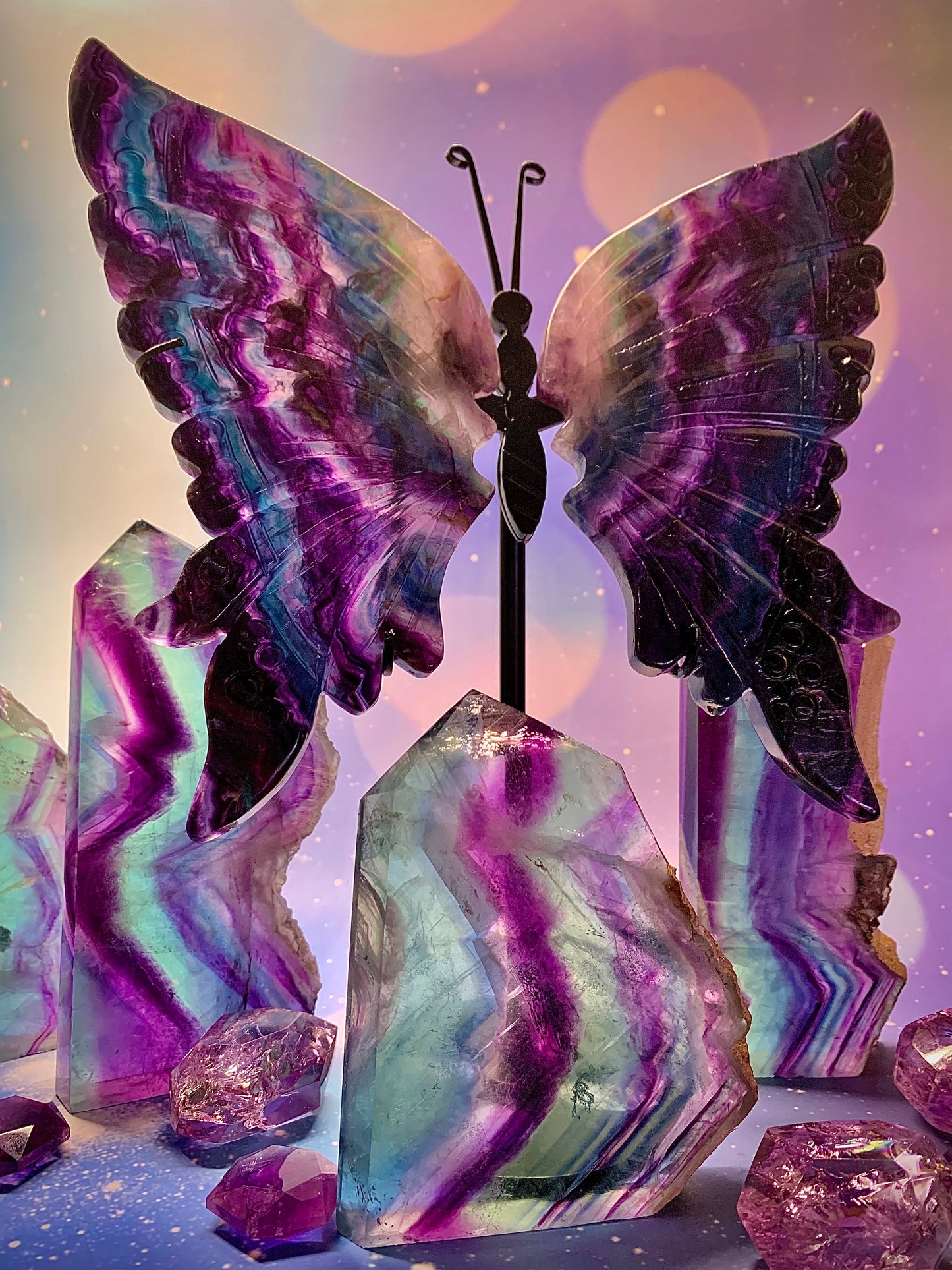Rainbow Fluorite Butterfly ๐ฆ on Stand