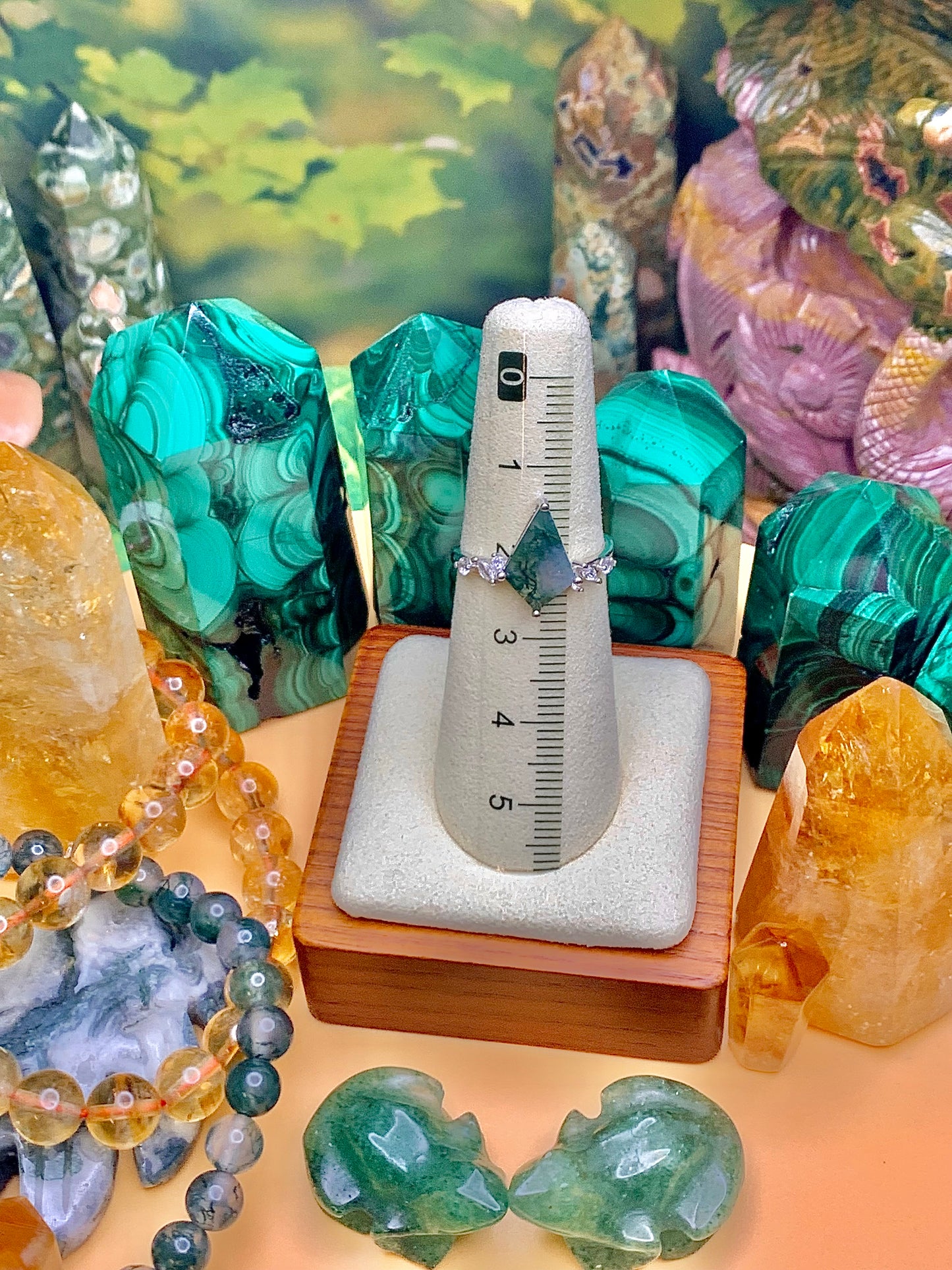 Moss Agate Kite Ring in Sterling Silver