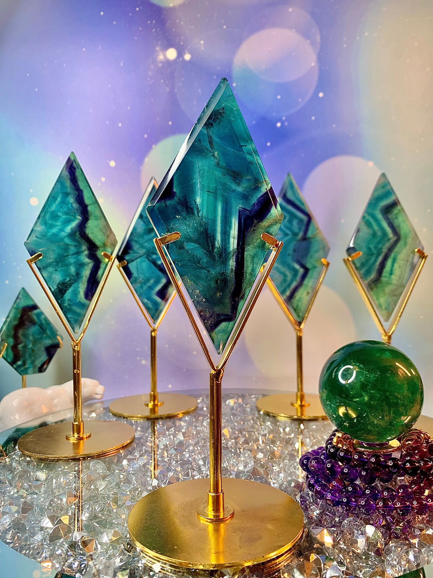 Rainbow Fluorite Diamond ♦️ on Stand